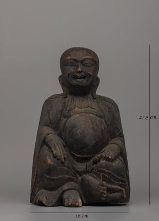 Hand-Carved Wooden Laughing Buddha | Wood Buddha Figurine