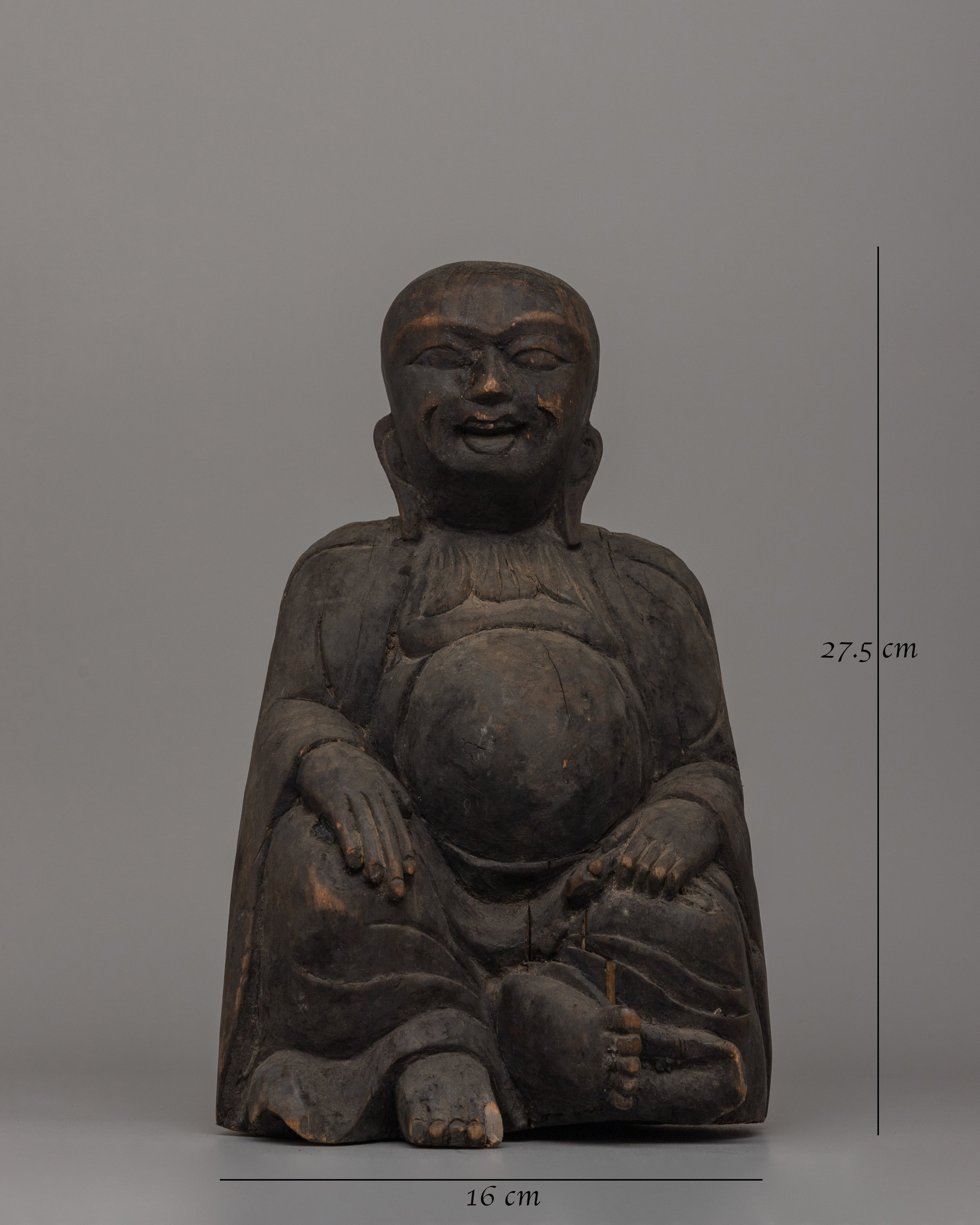 Hand-Carved Wooden Laughing Buddha | Wood Buddha Figurine
