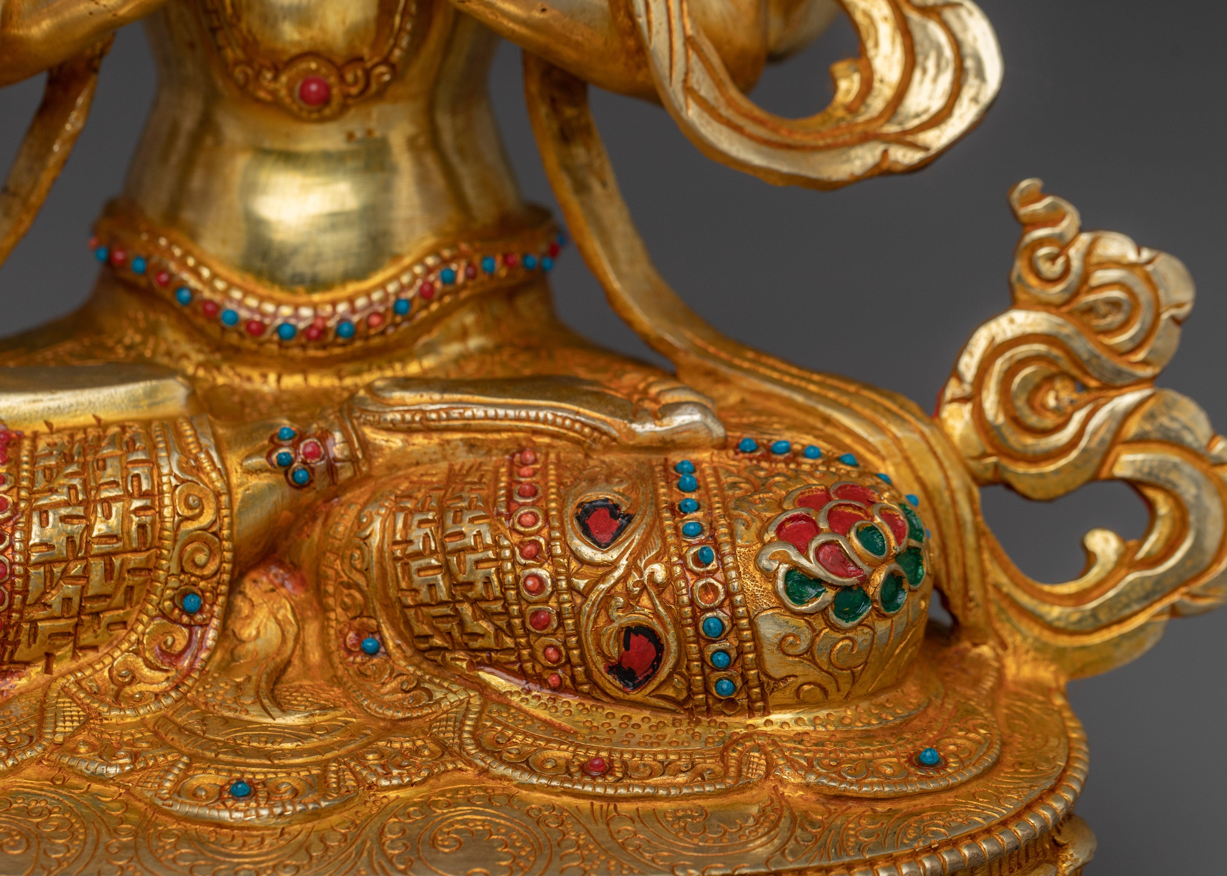 Handcrafted Chenrezig Copper Artwork with Gemstones Statue | Meditation & Spiritual Decor