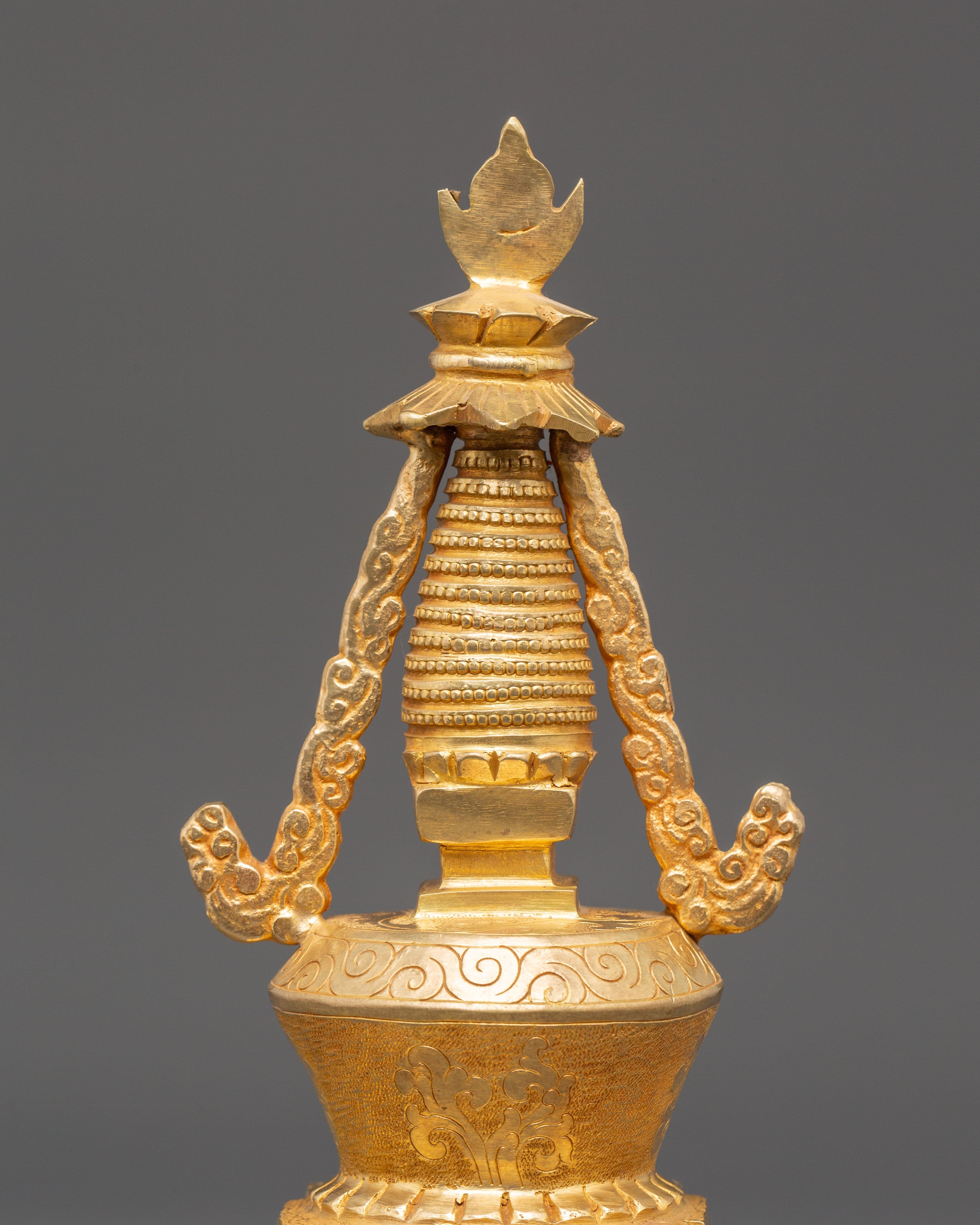 Spiritual Altar Stupa Decor | Gold Plated Tibetan Meditation Statue
