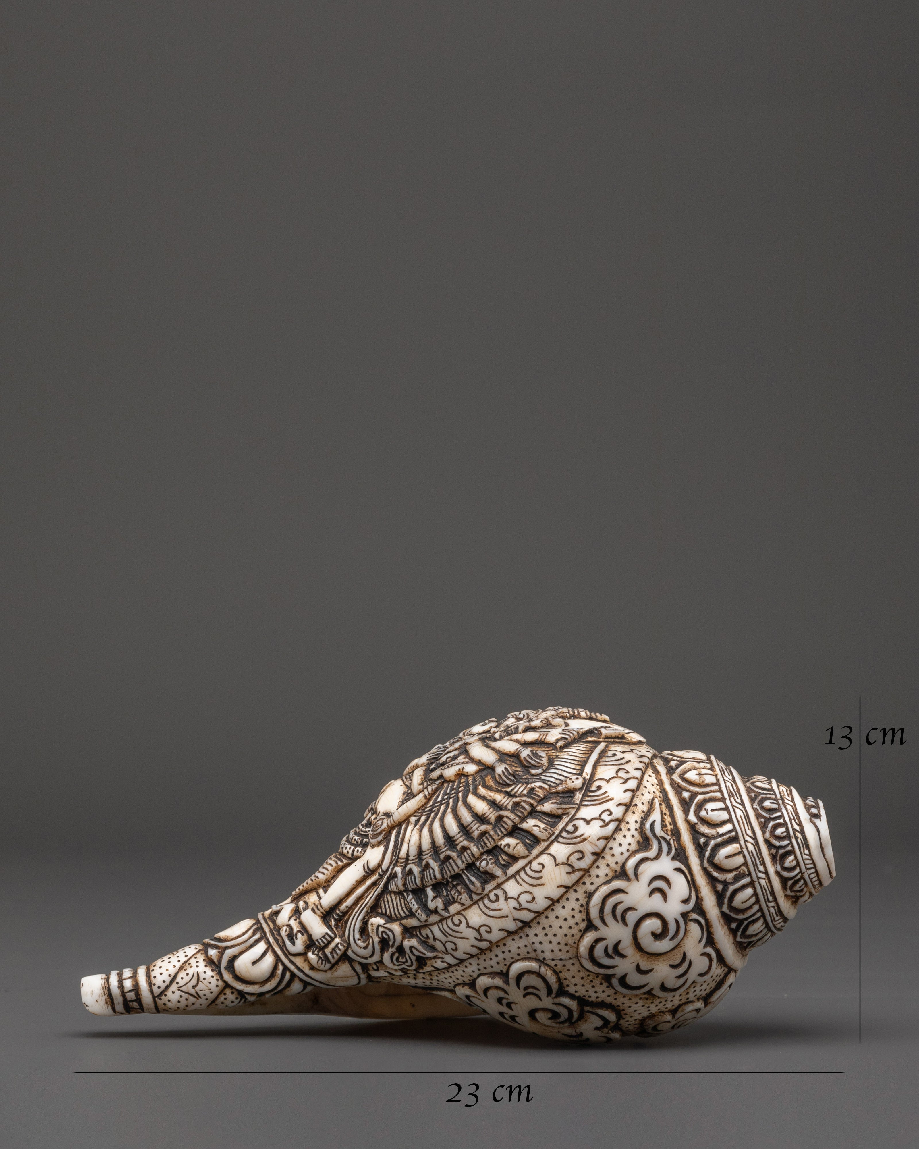 Traditional Kalachakra Engraved Buddhist Conch | Sacred Ritual Conch for Meditation