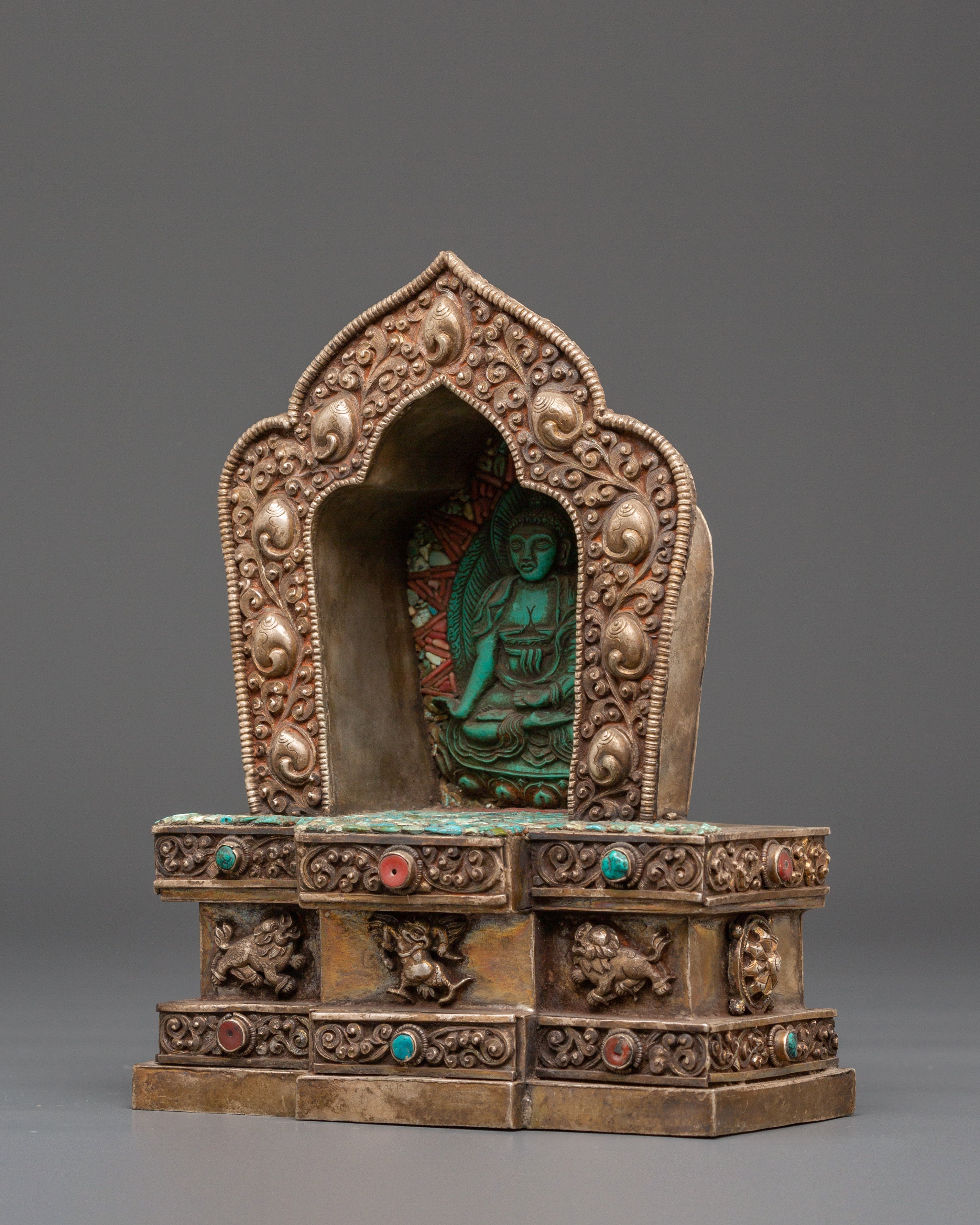 Tibetan Ghau Box with Buddha Sculpture | Handmade Relic Box for Spiritual Collectibles