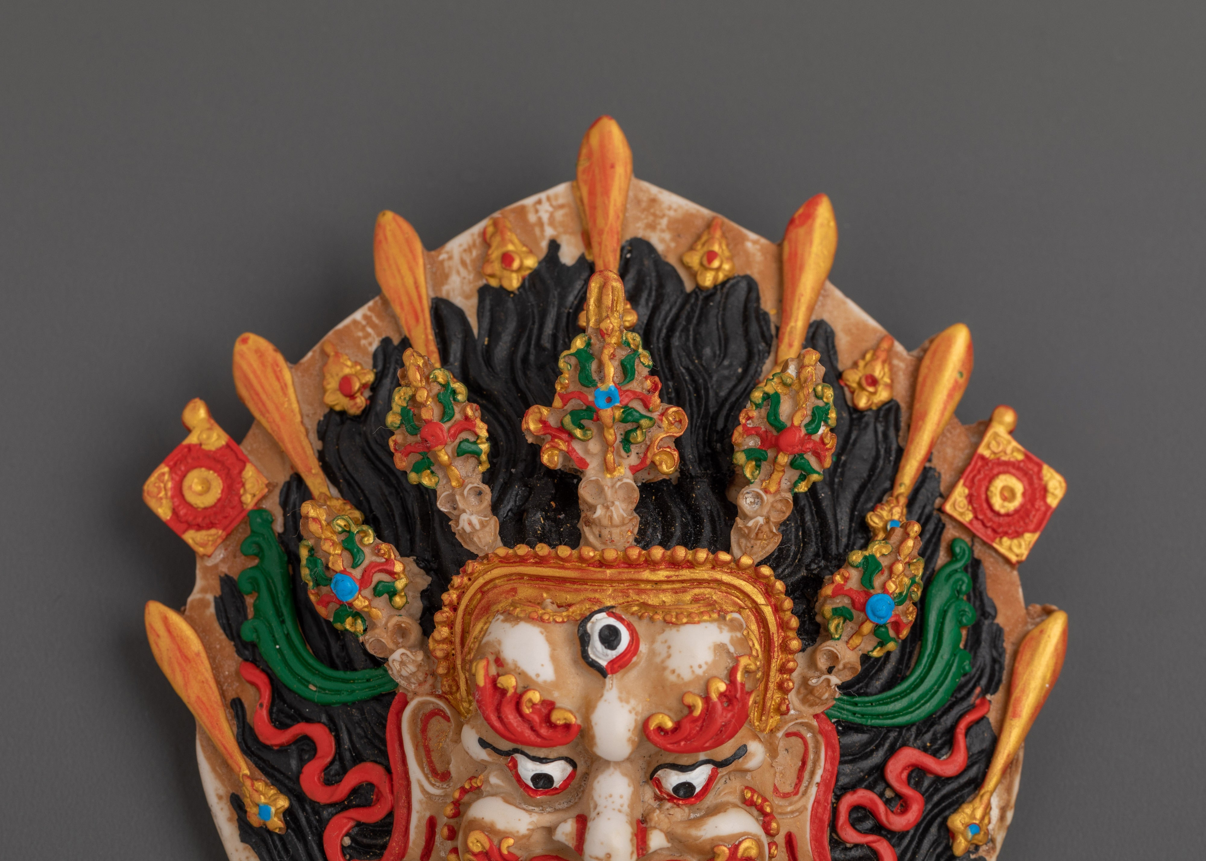 Bhairav Mask Sacred Wall Hanging | Tibetan Wooden Deity Mask
