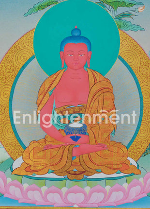 Buddha Amitabha Thangka | Buddha for Infinite Light | Painting on Cotton Canvas