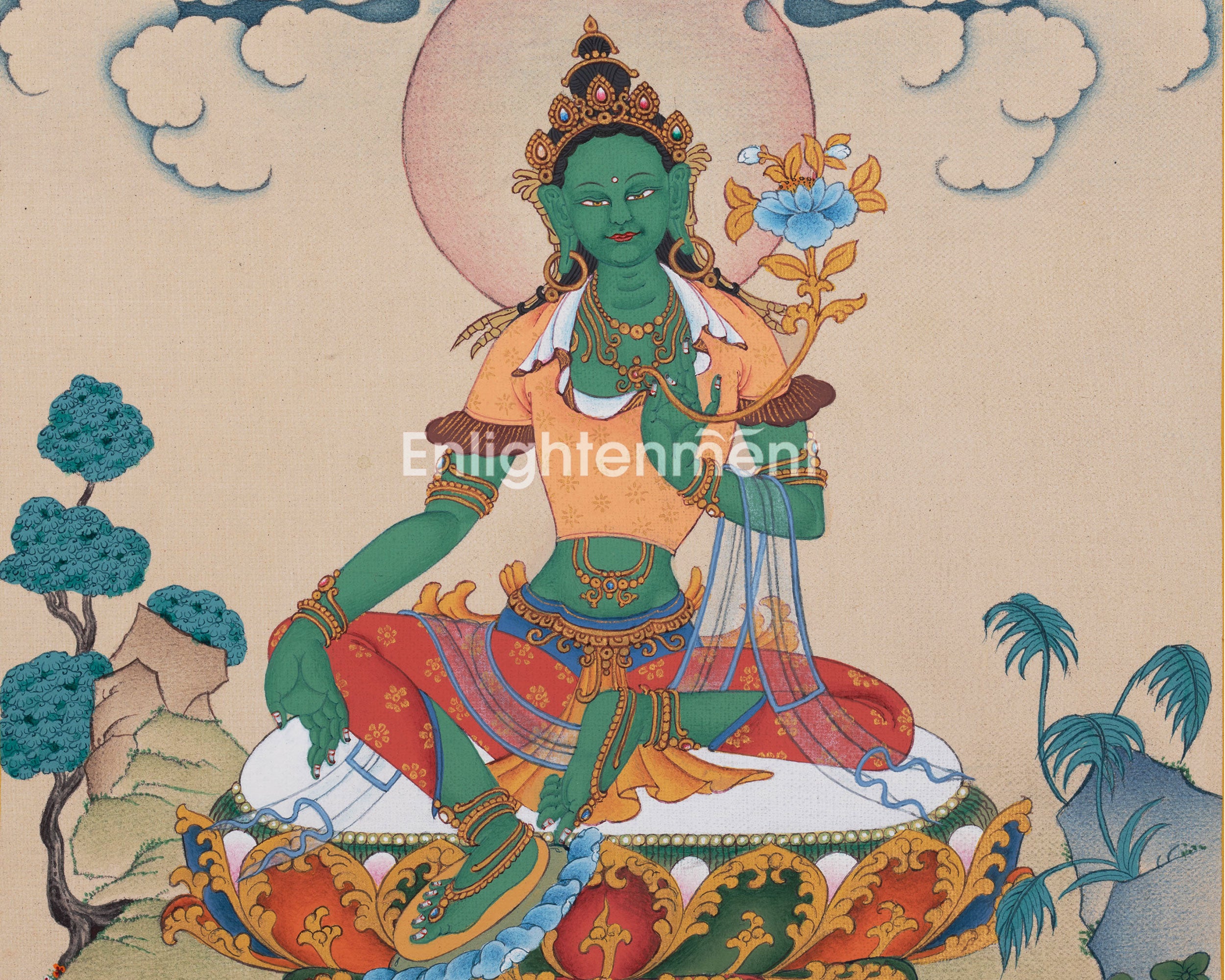 Thangka of Green Tara Goddess | Hand Painted Artwork |  Buddhist Wall Decors