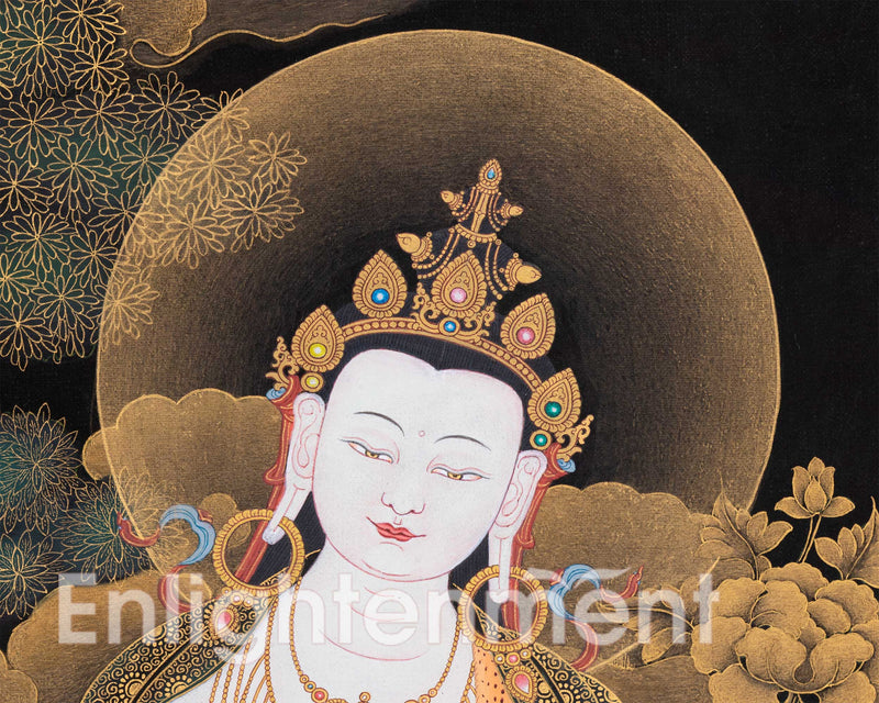 Black and Gold Avalokiteshvara Thangka | Chenrezig, The Deity Of Compassion | Traditional Artwork