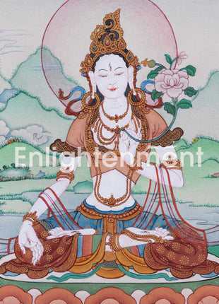 Tibetan Goddess White Tara Thangka for Home Decor | Female Buddha