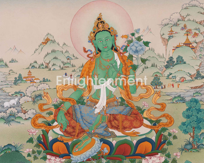 The Radiant Green Tara Thangka | Mother Green Tara for Meditation | Traditional Wall Decors