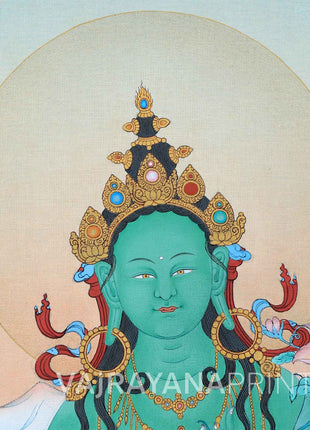 Mother Green Tara Thangka Print | Goddess of Compassion | Tibetan Buddhist Artwork