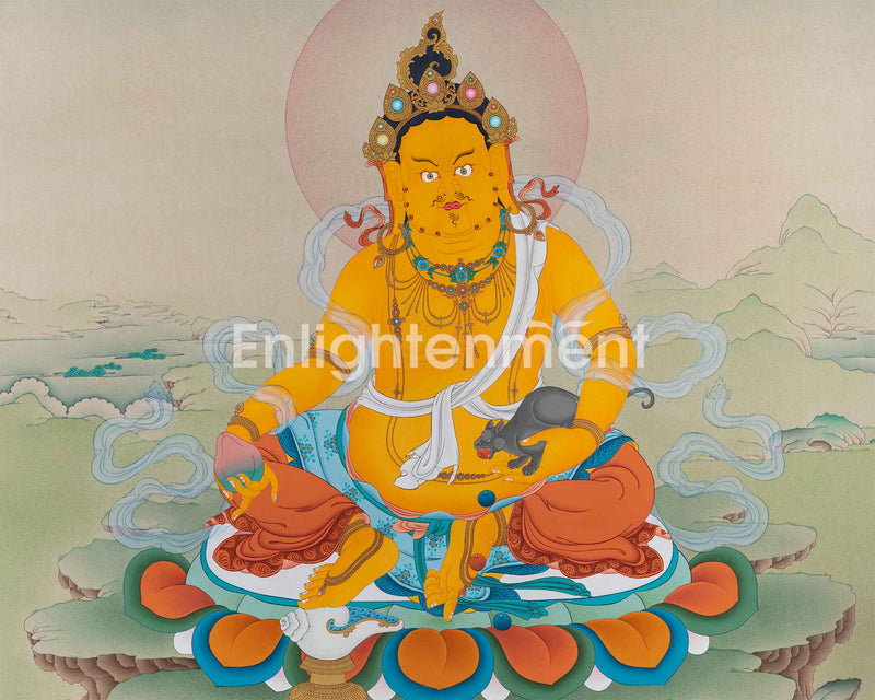 Dzambhala Thangka Artwork | Deity of Wealth and Compassion | Traditional Hand Painted Art