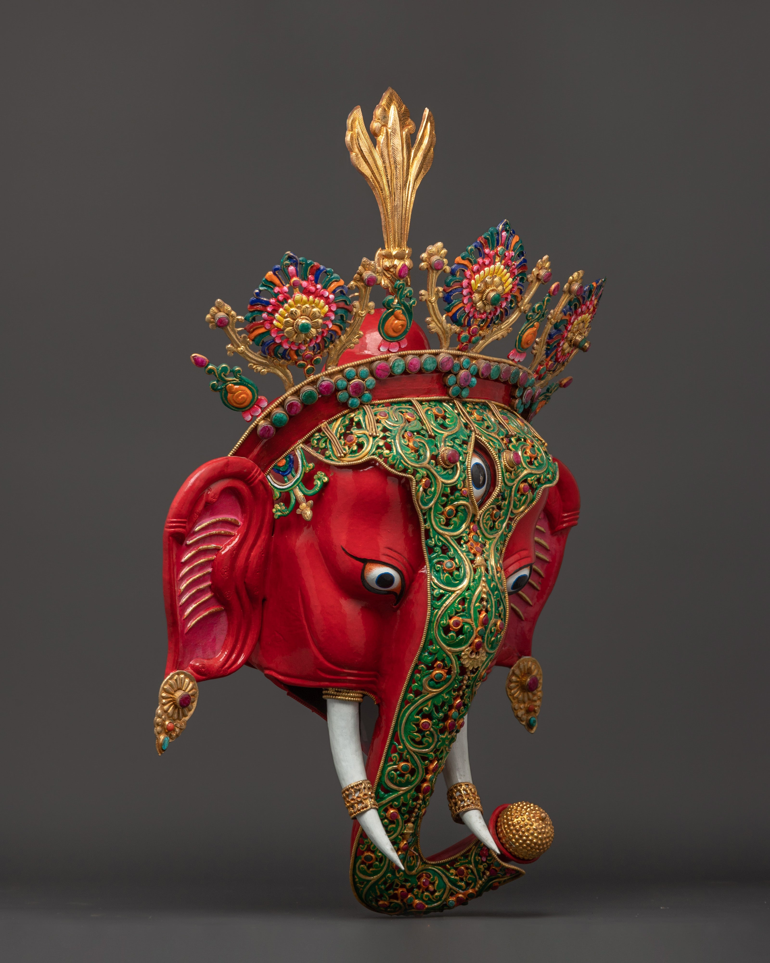Elephant Head Gold Gilded Wall Hanging | Handcrafted Art