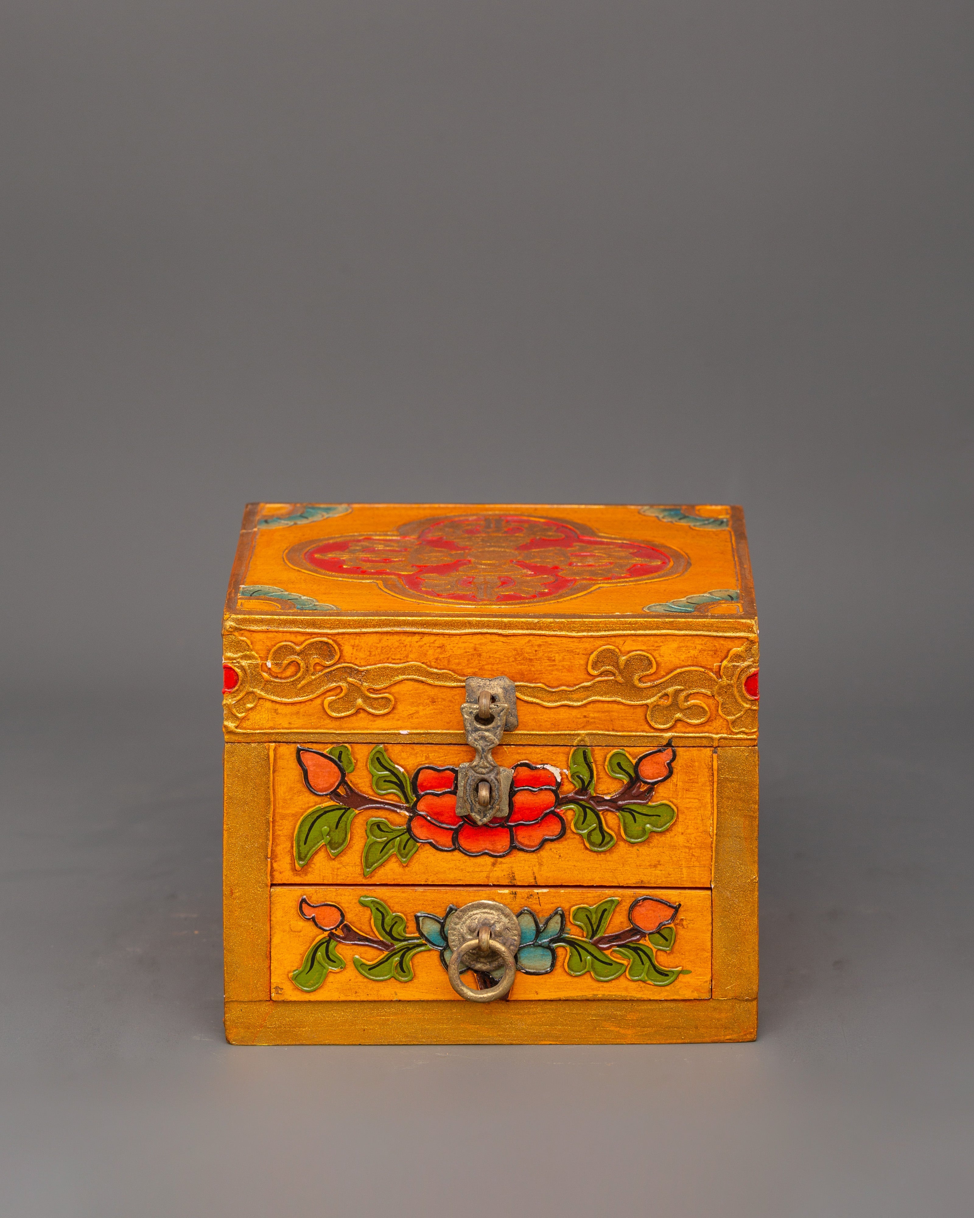Tibetan Wooden Box with Drawers | Spiritual Storage for Jewelry or Altar Items