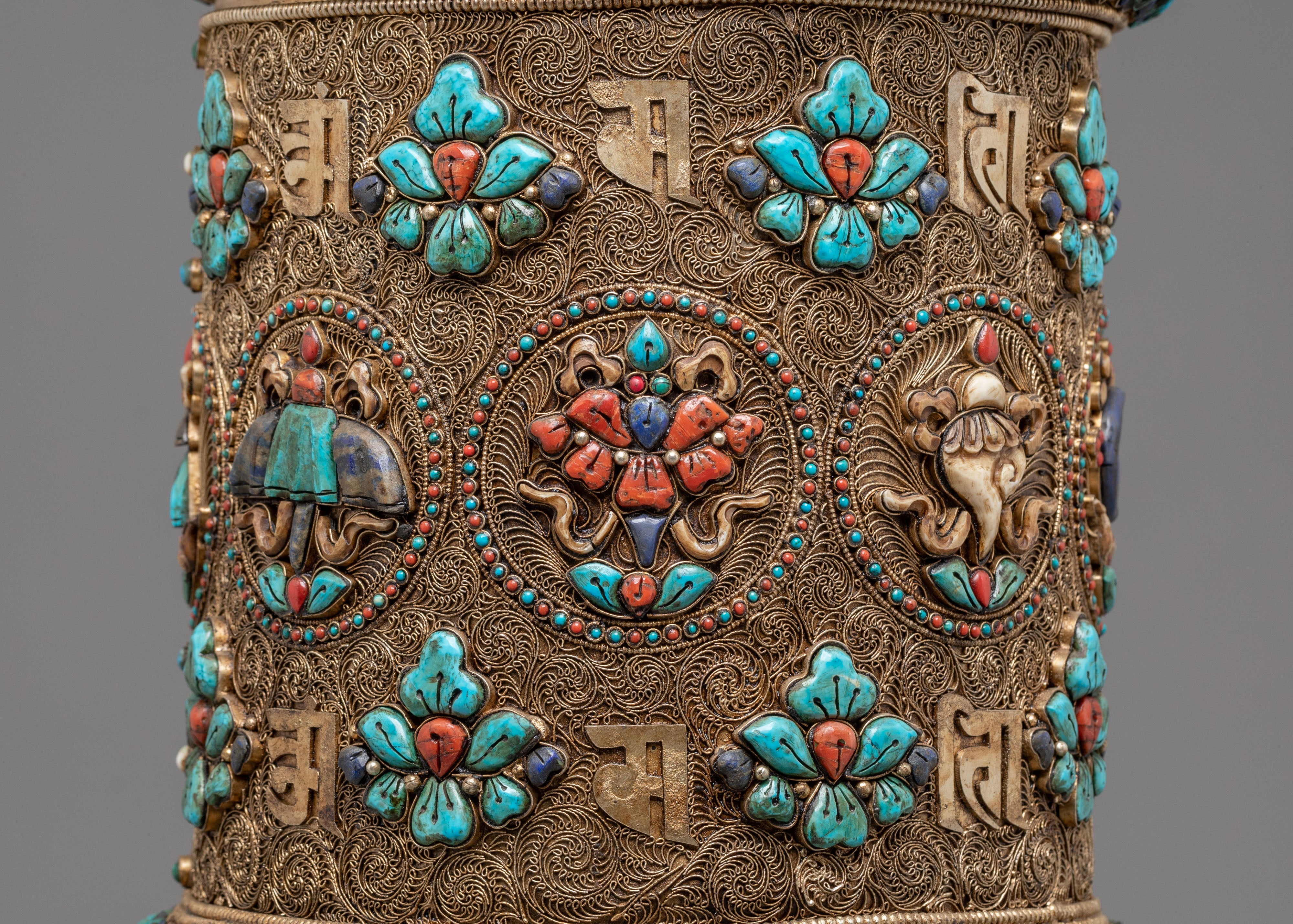 Prayer Wheel With 8 Auspicious Symbols | Tibetan Ritual Prayer Wheel