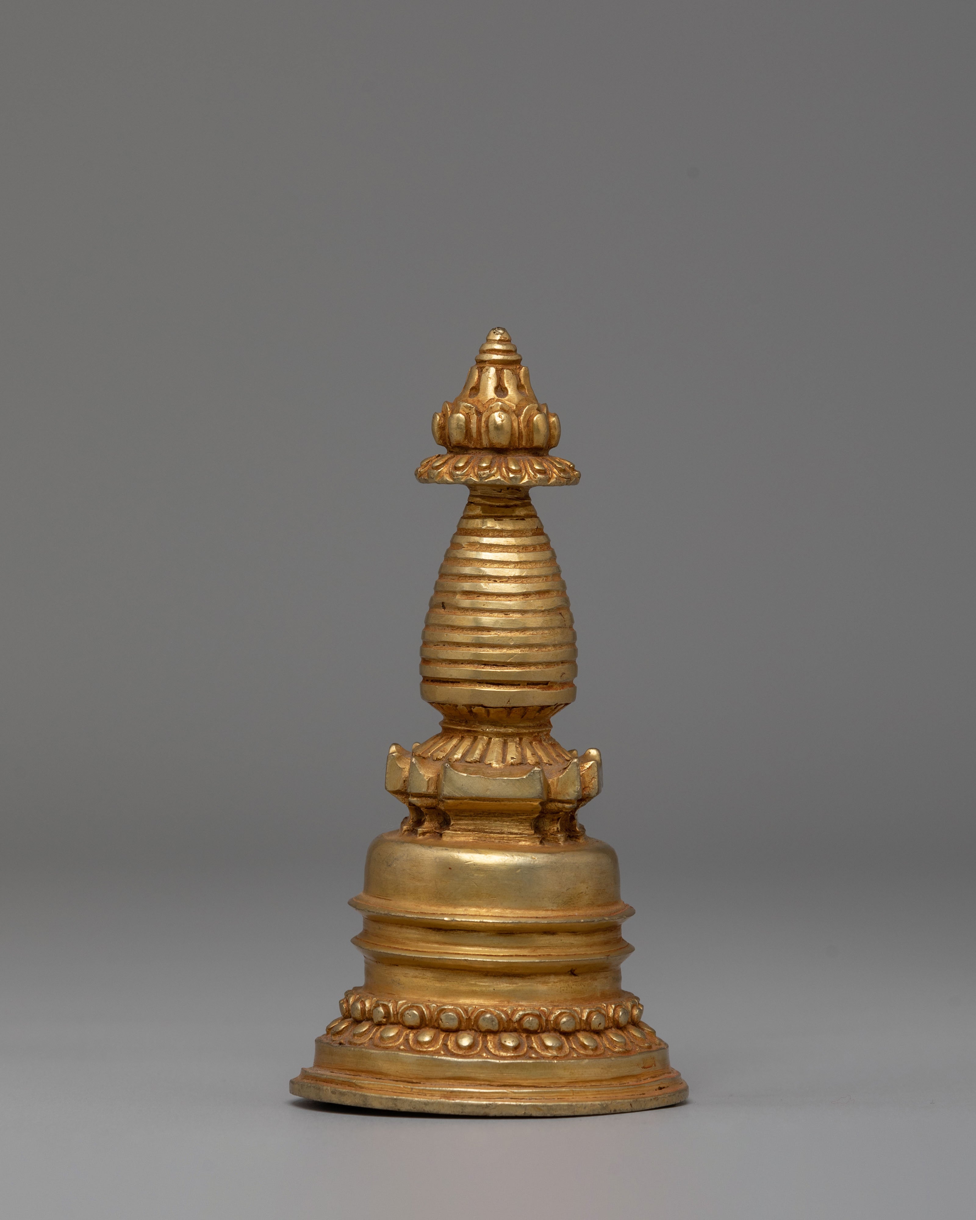 Handcrafted Buddhist Copper Stupa | Gold-Plated Sacred Shrine Decor