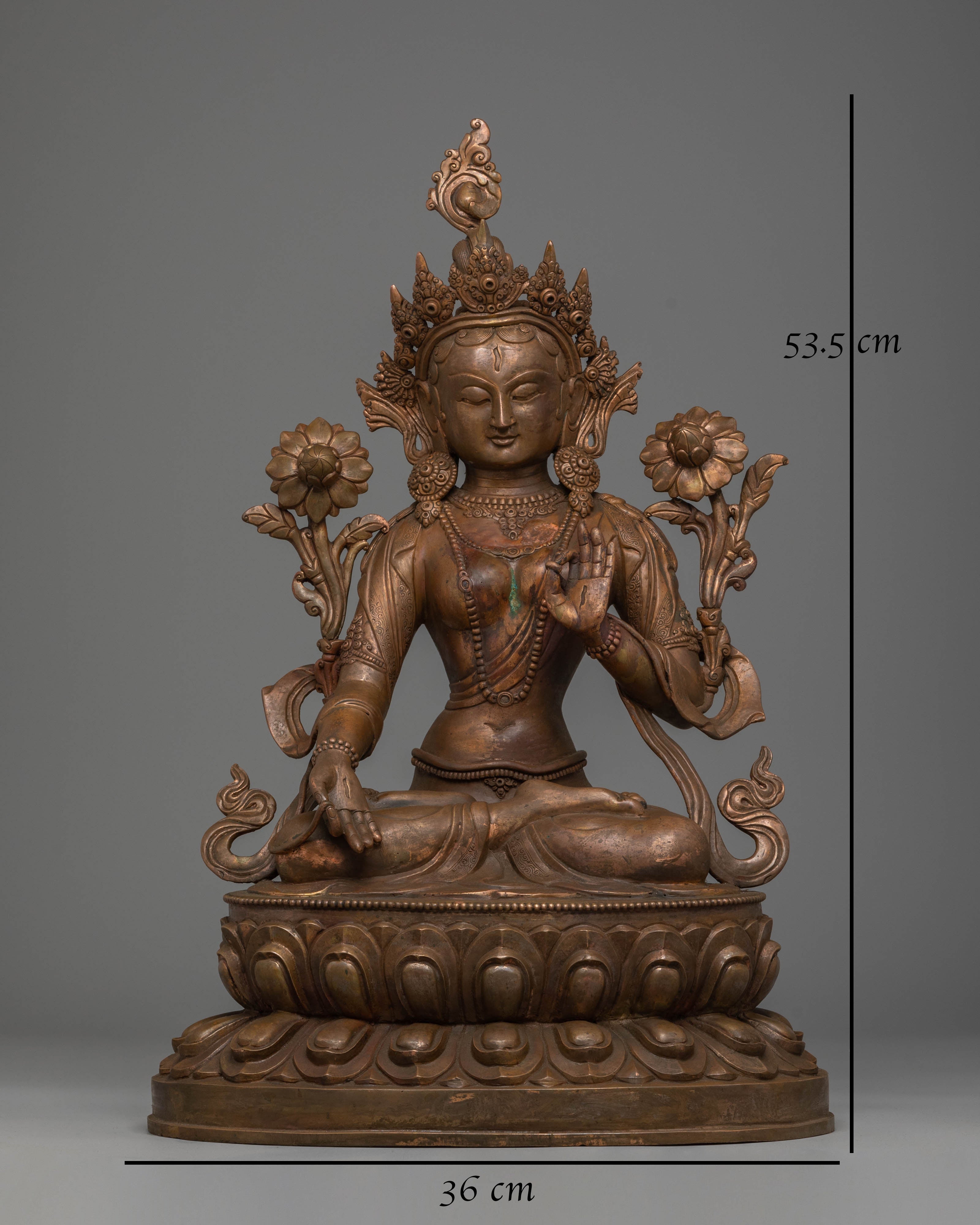 Sacred Statue of Green Tara | Oxidized Copper Buddha Statue for Meditation and Altar