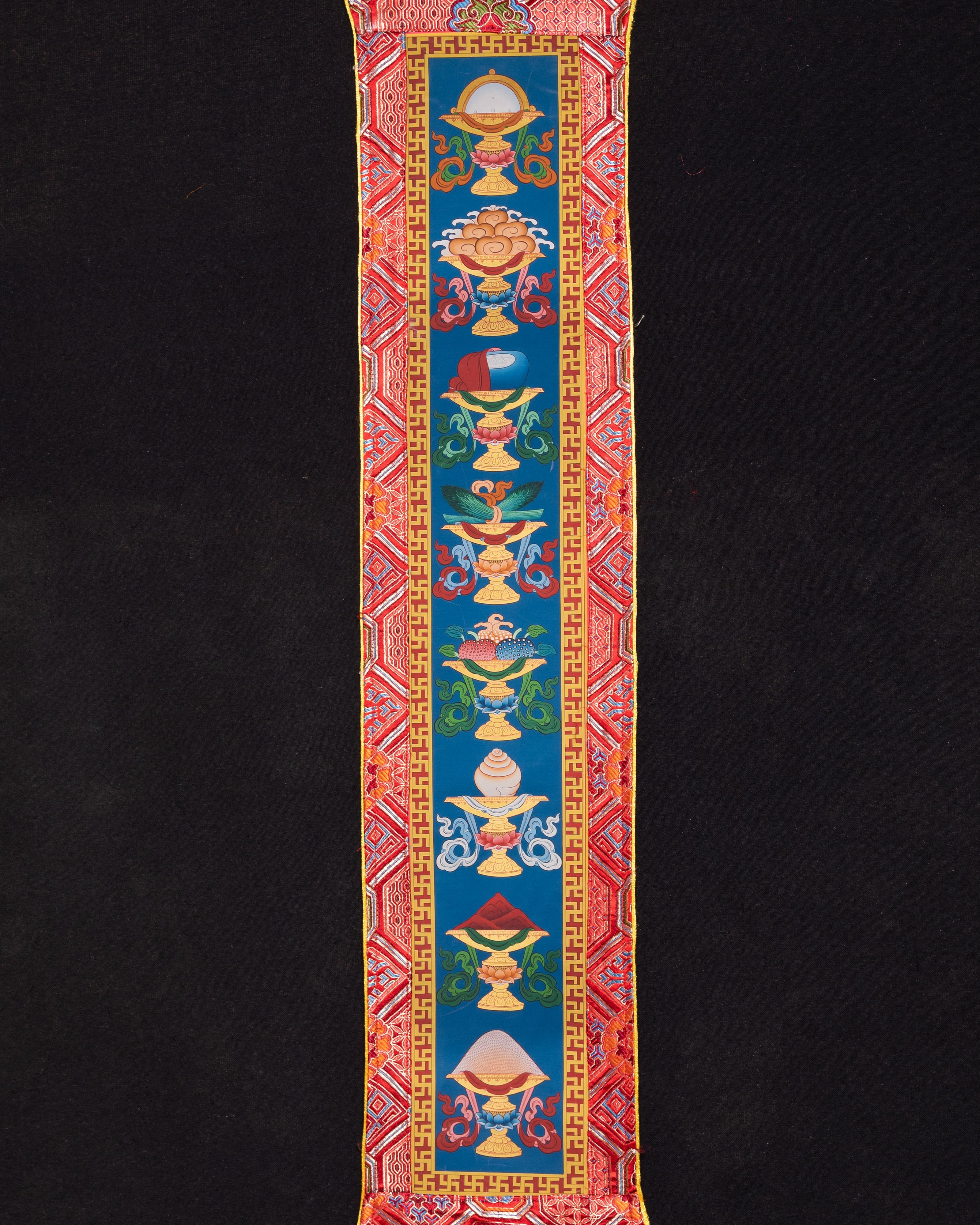 Tibetan Brocade with Eight Auspicious Symbols for Altars and Spiritual Spaces