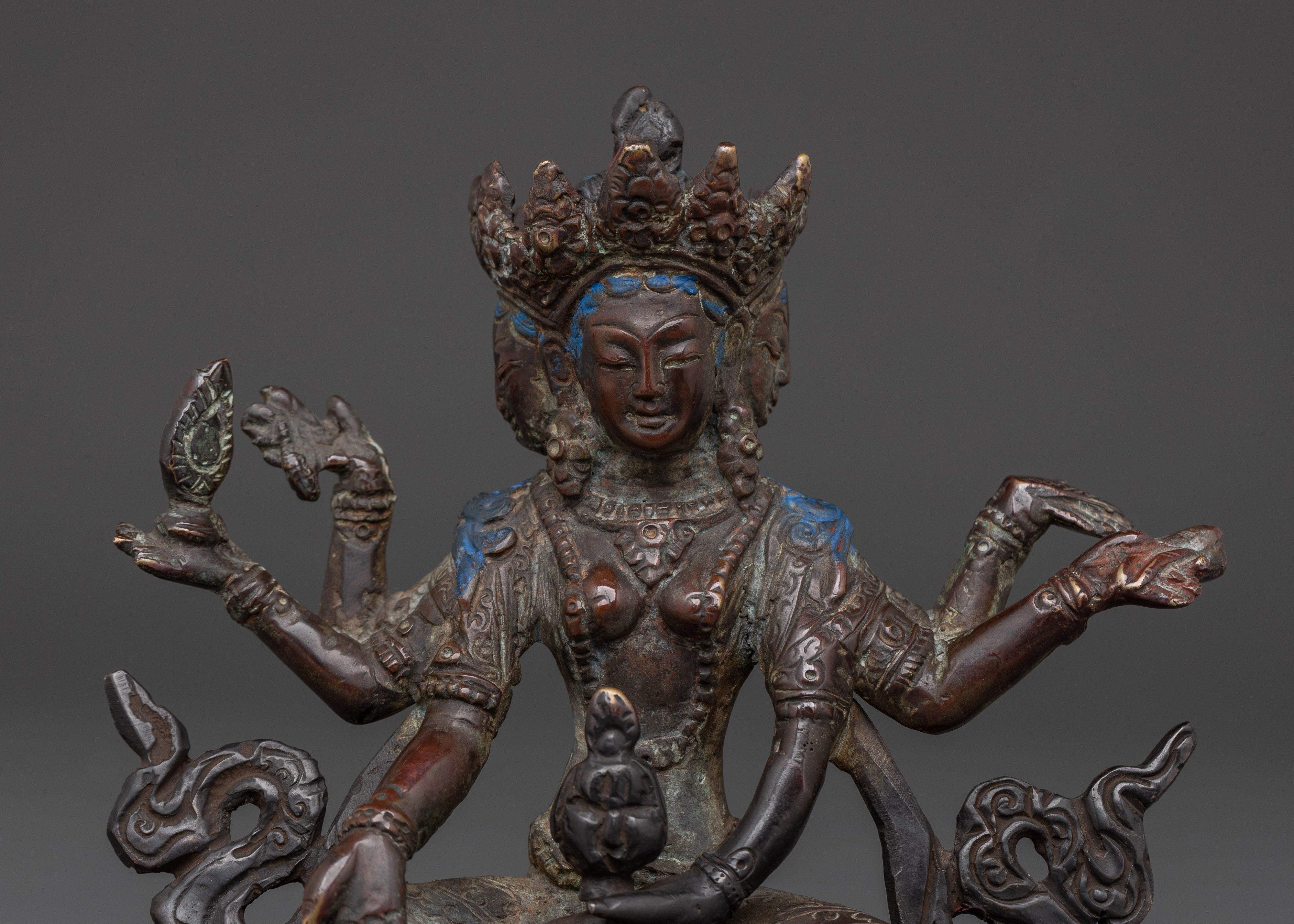Handcrafted Tibetan Vashudhara Deity Statue | Oxidized Copper Goddess Sculpture