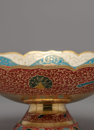 Brass Food Tray for Altar | Handcrafted Color-Printed Ritual Offering Tray
