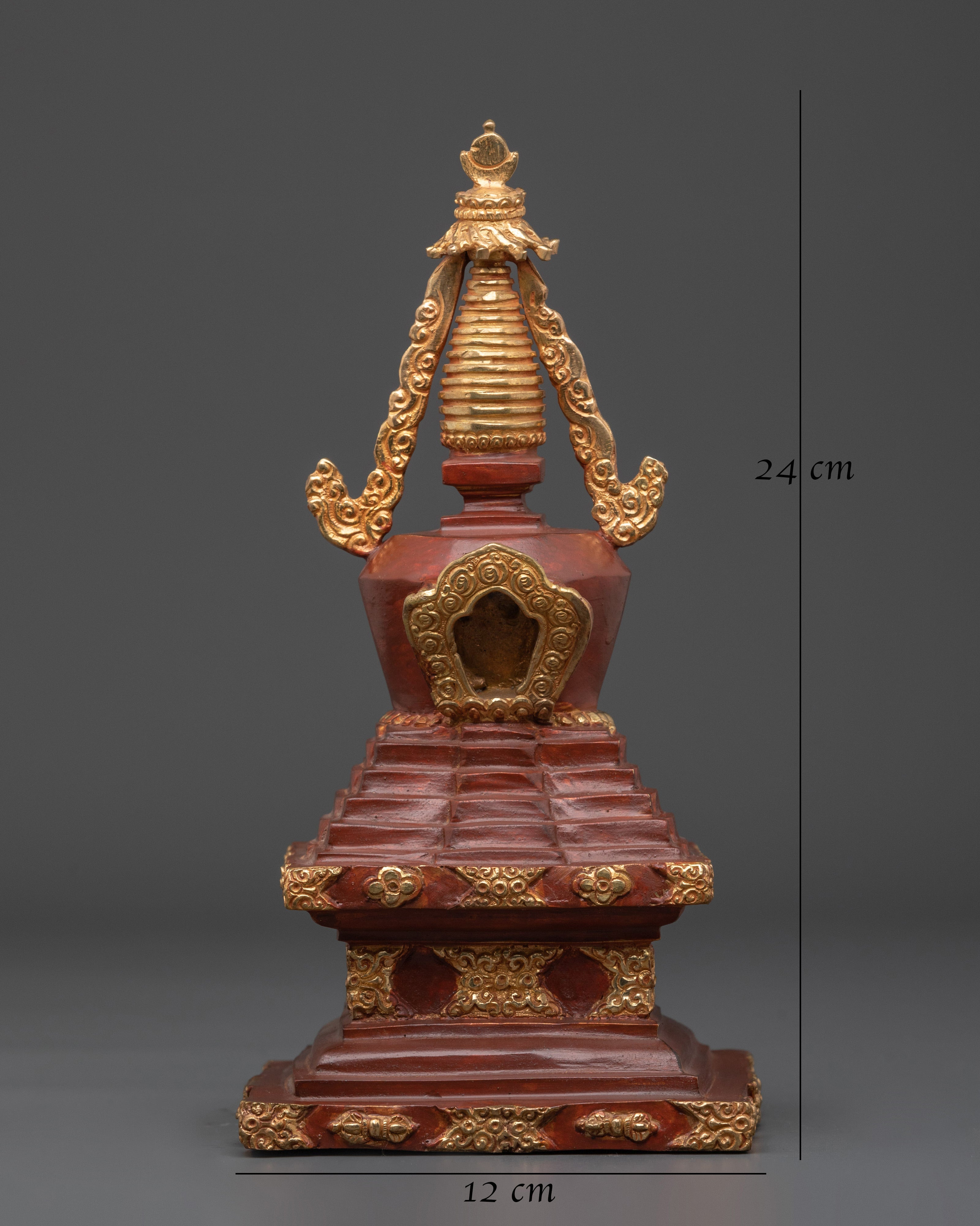 Tibetan Enlightenment Altar Stupa | Gold Plated Buddhist Shrine for Meditation