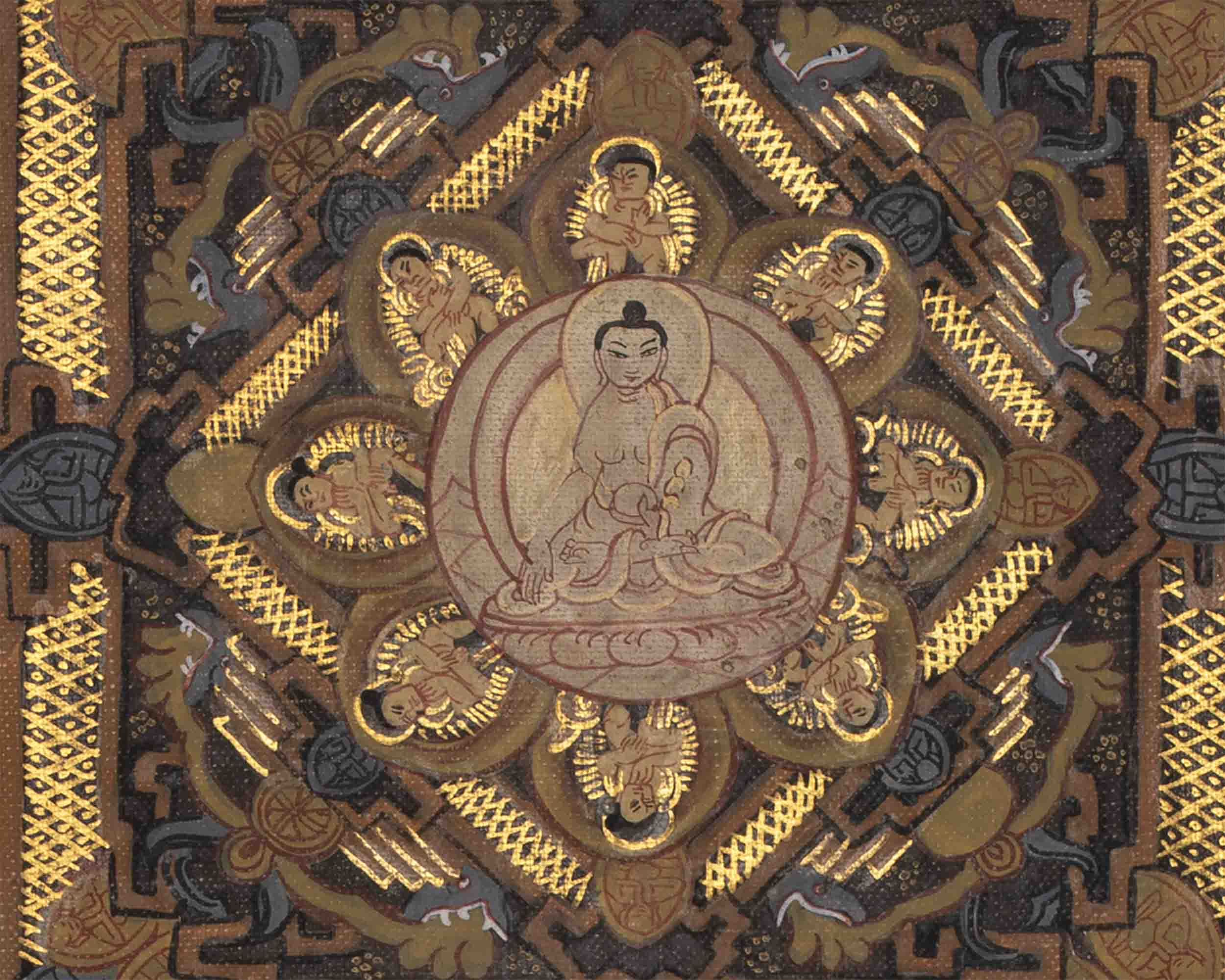 Old Pure Gold and Black Vintage Buddha Mandala | Rare Hand-Painted Thangka Painting