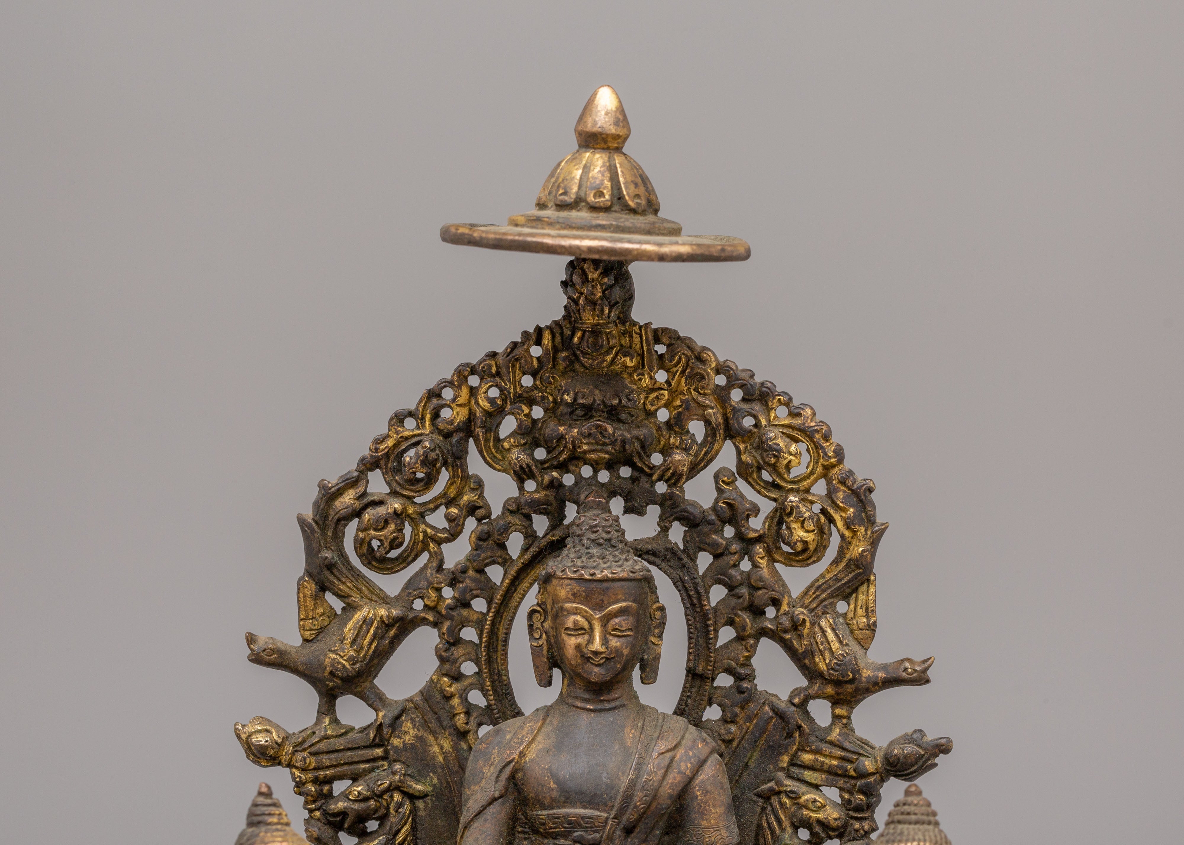 Buddha With Attendant Deities Sculpture | Sacred Altar Figure