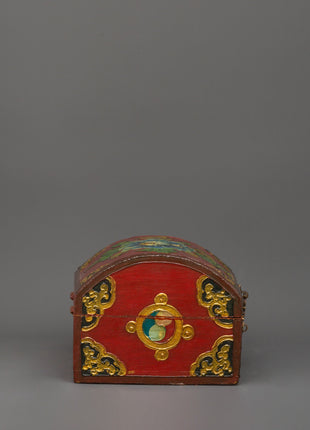 Red Tibetan wooden box | Himalayan Storage Chest