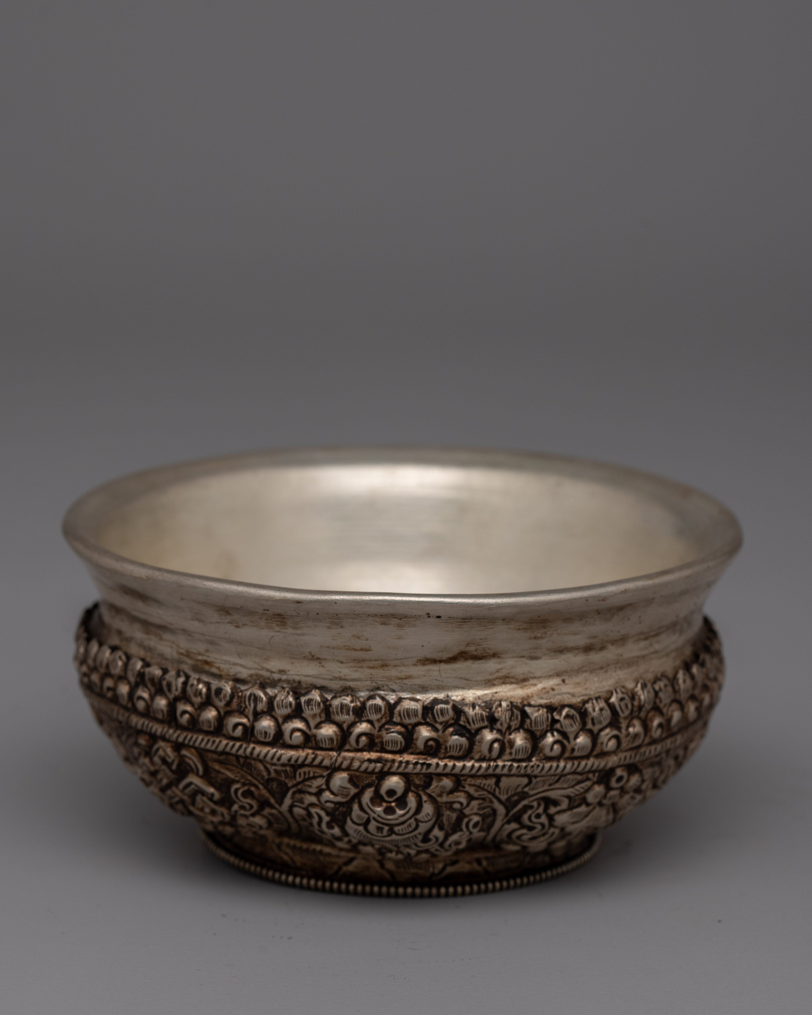 White metal Offering Bowl for Buddhist Altars | Sacred Meditation Gift