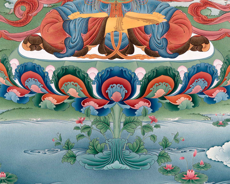 Divine Manjushri Thangka Print for Yoga Practice | Manjushri Symbol of Wisdom and Compassion Wall Hanging | Nepal Art