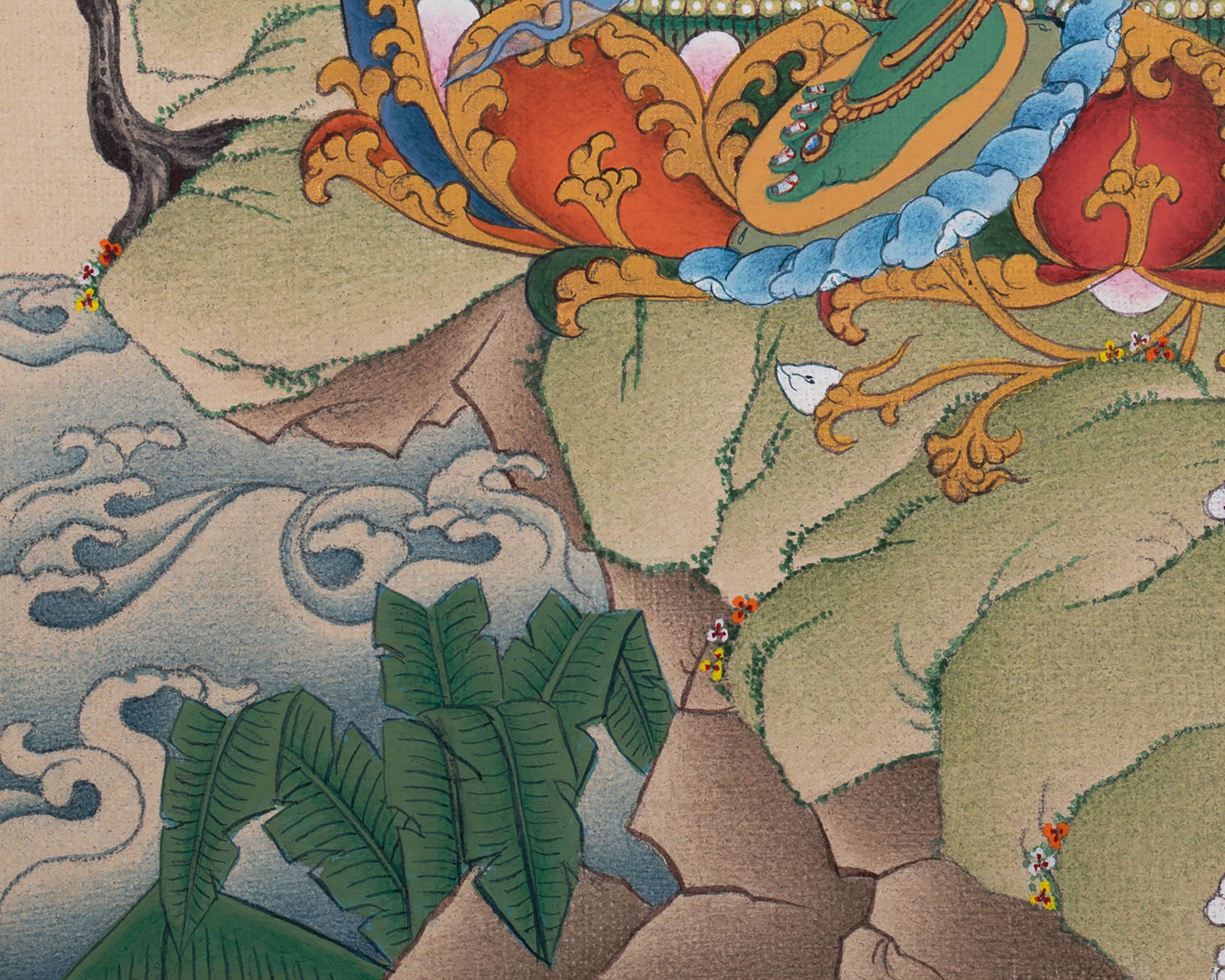 Thangka of Green Tara Goddess | Hand Painted Artwork |  Buddhist Wall Decors