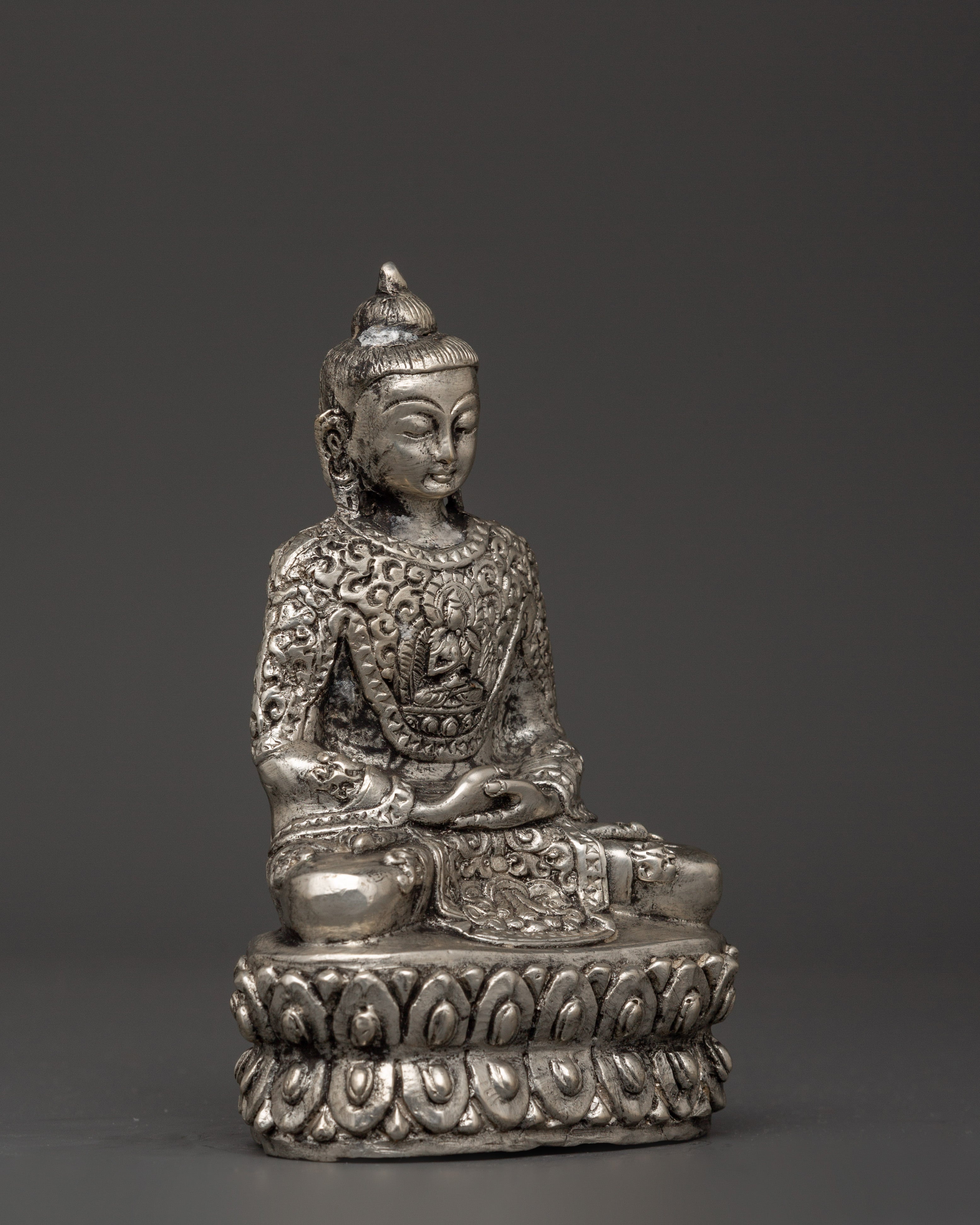Amitabha Copper Silver Plated Statue | Tibetan Buddhist Sculpture, Handcrafted Longevity