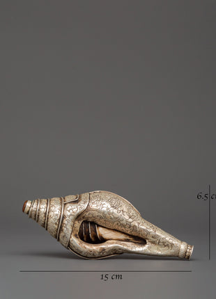 Spiritual Pure Silver Conch | Handmade Tibetan Buddhist Conch Shell
