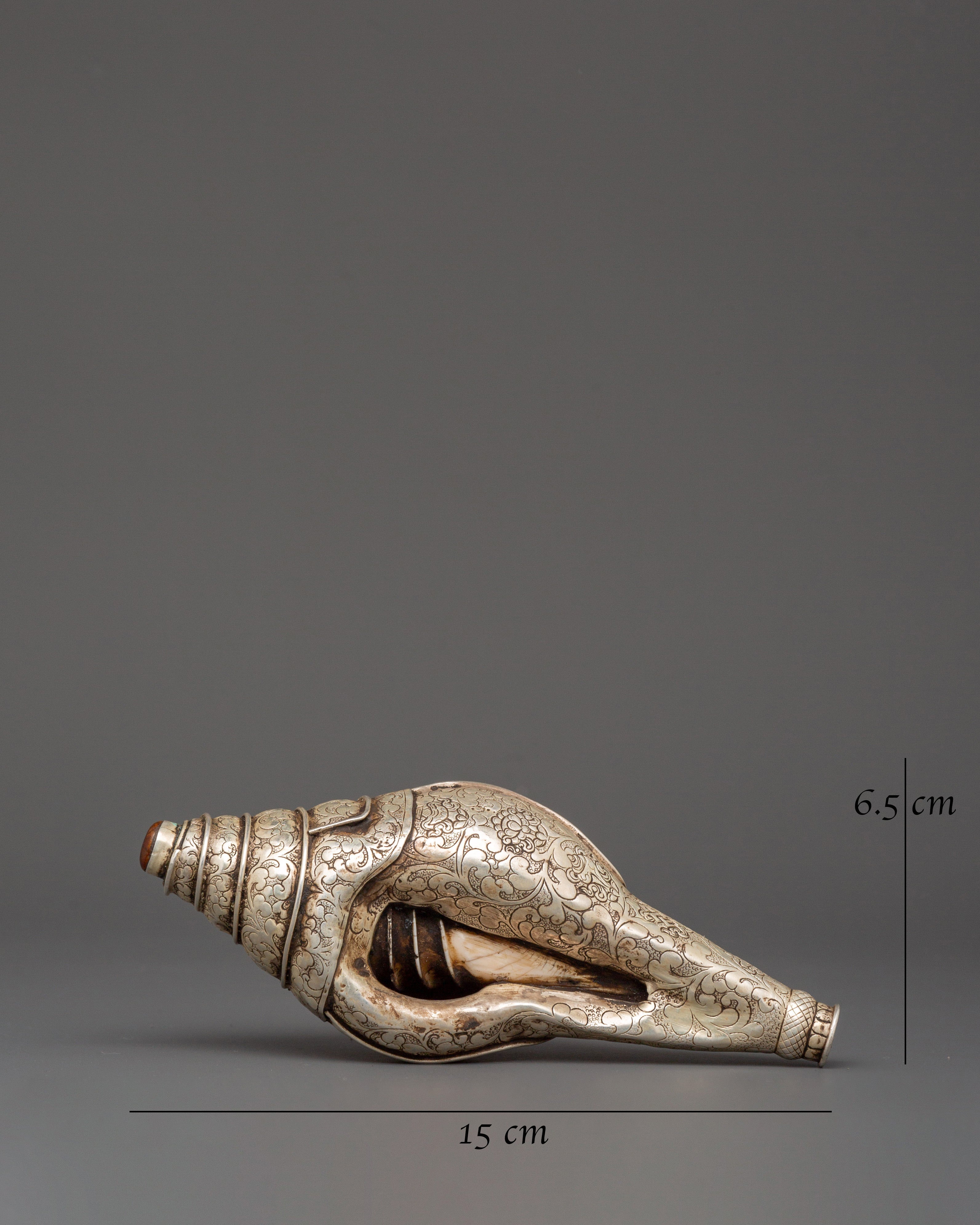 Spiritual Pure Silver Conch | Handmade Tibetan Buddhist Conch Shell