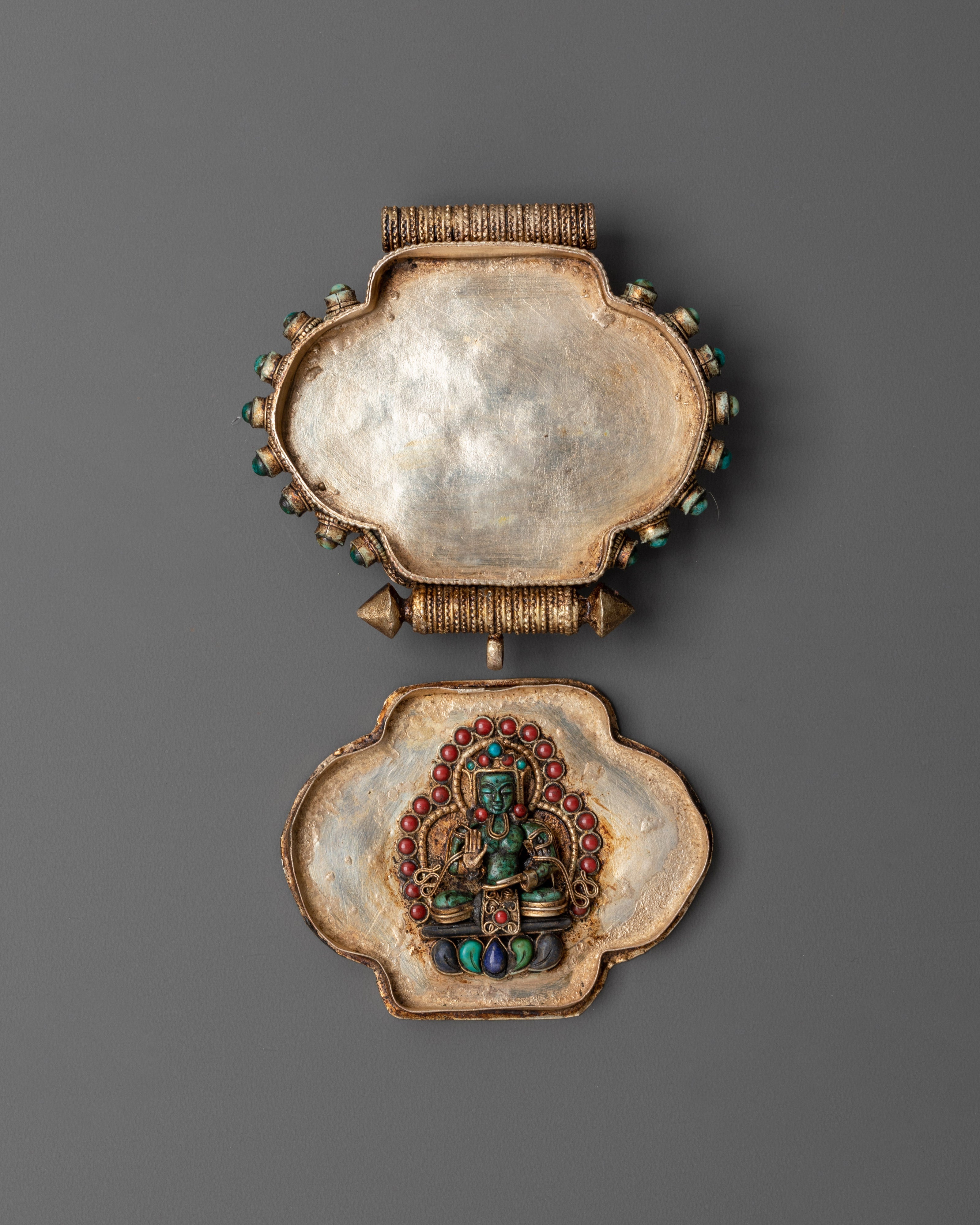 Tibetan Lapis Lazuli Inlaid Ghau Box Locket | Sacred Buddhist Amulet