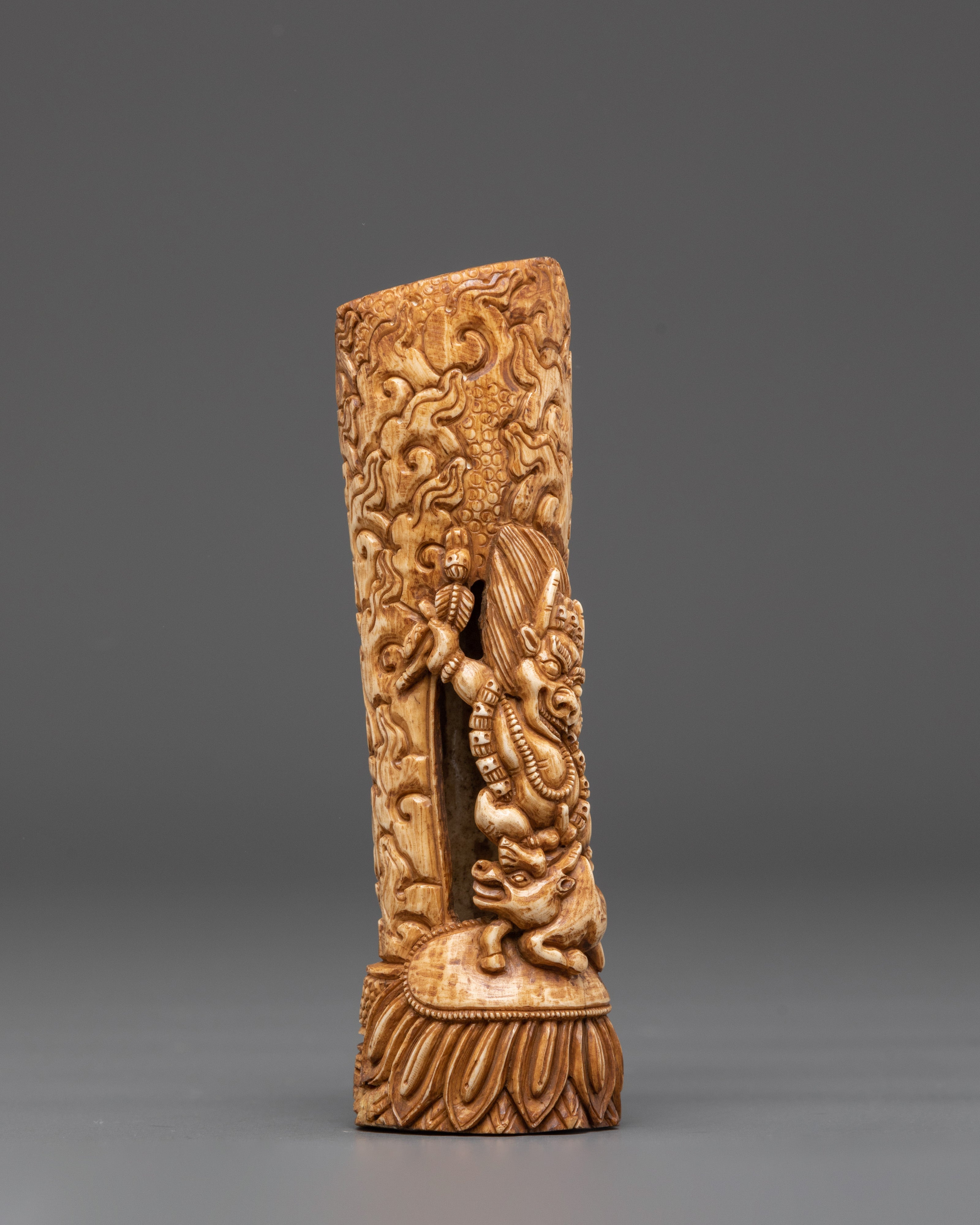 Hand Carved Yamantaka Bone | Wrathful Deity for Decor