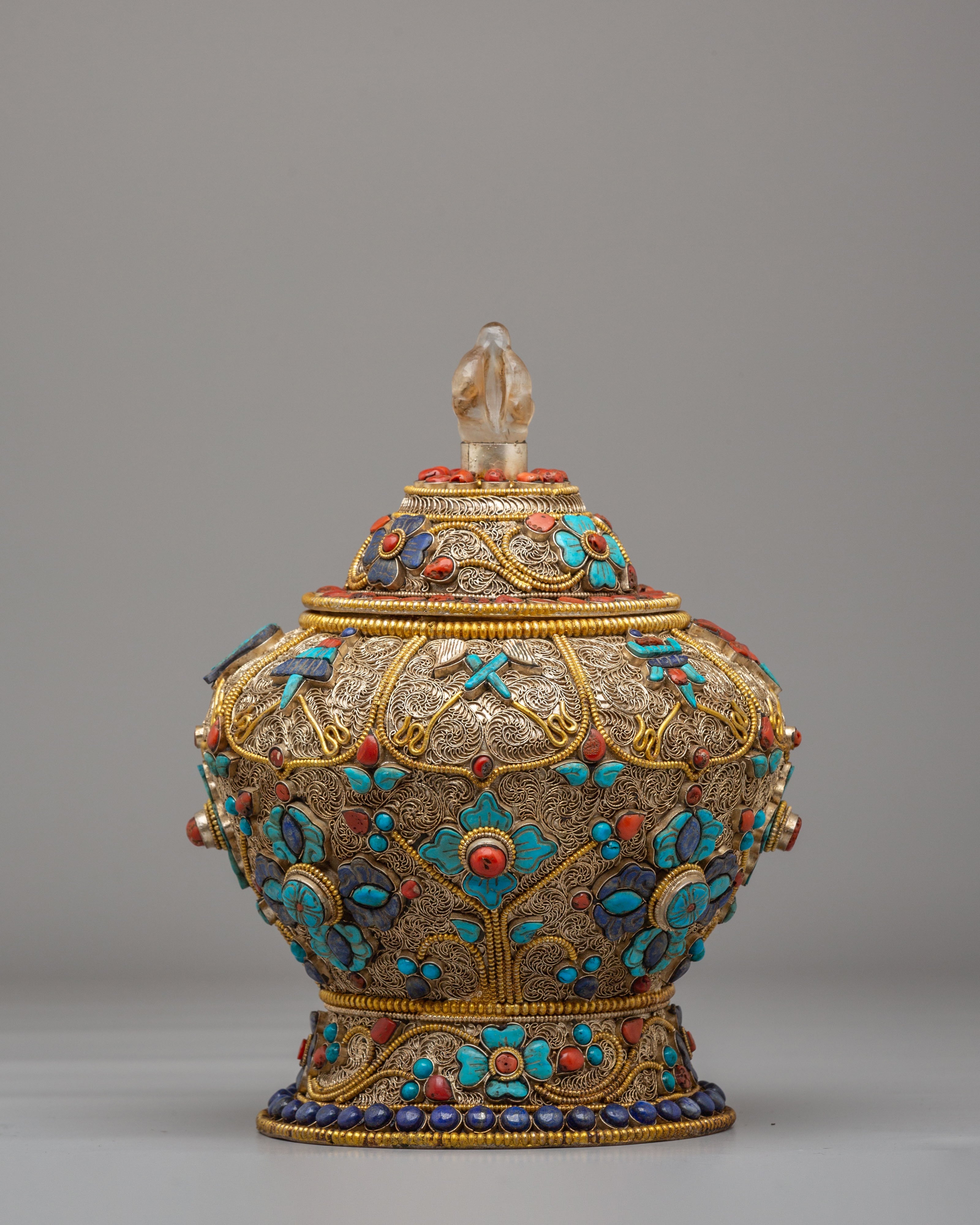 Traditional Offering Rice Pot | Filigree Silver Buddhist Vessel