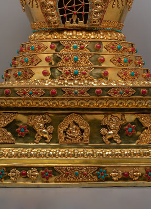 Handcrafted Gold-Plated Tibetan Stupa | Perfect for Altars and Spiritual Decor
