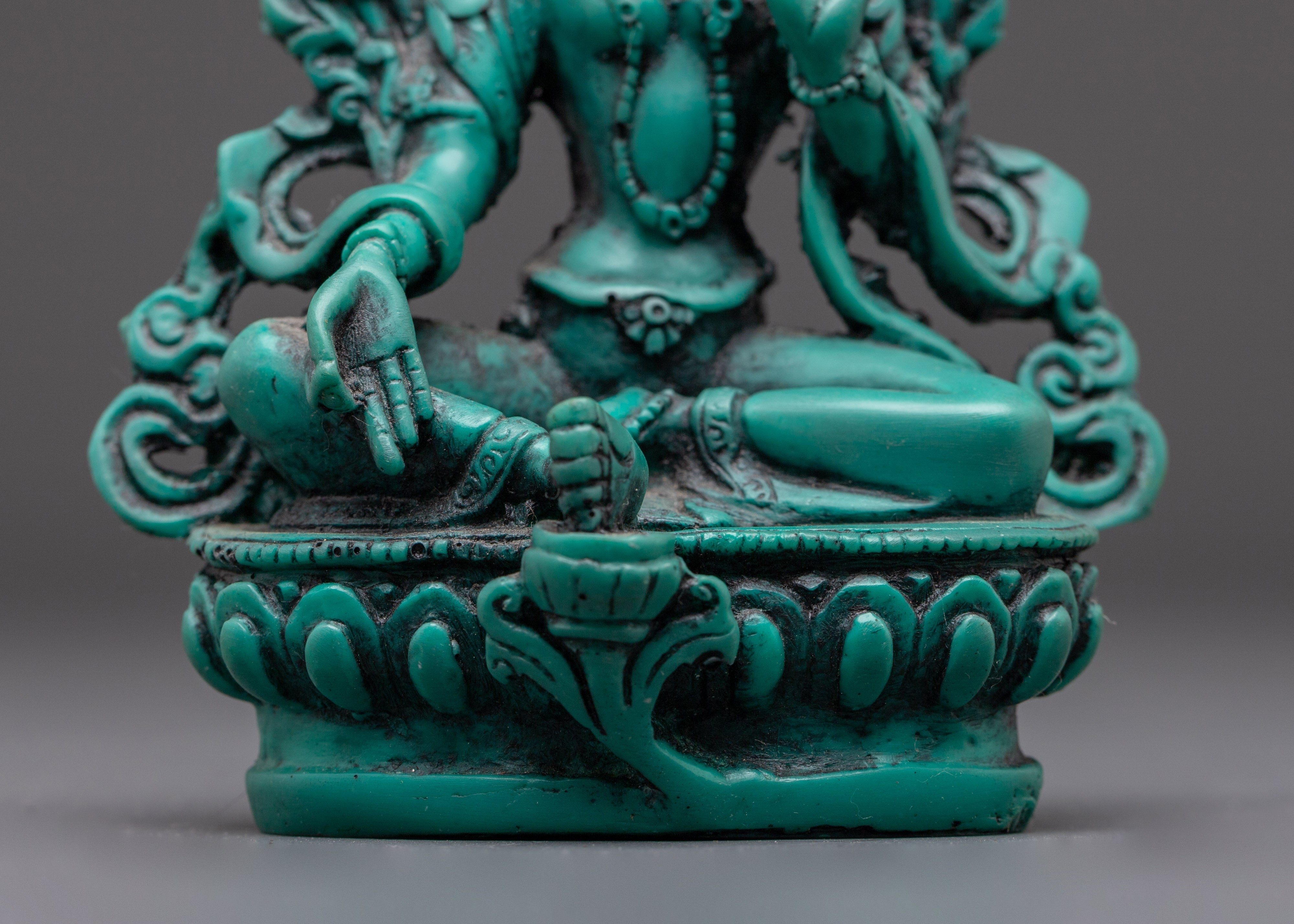Tibetan Buddhist Goddess Green Tara | Handcrafted Turquoise Art with Spiritual Energy
