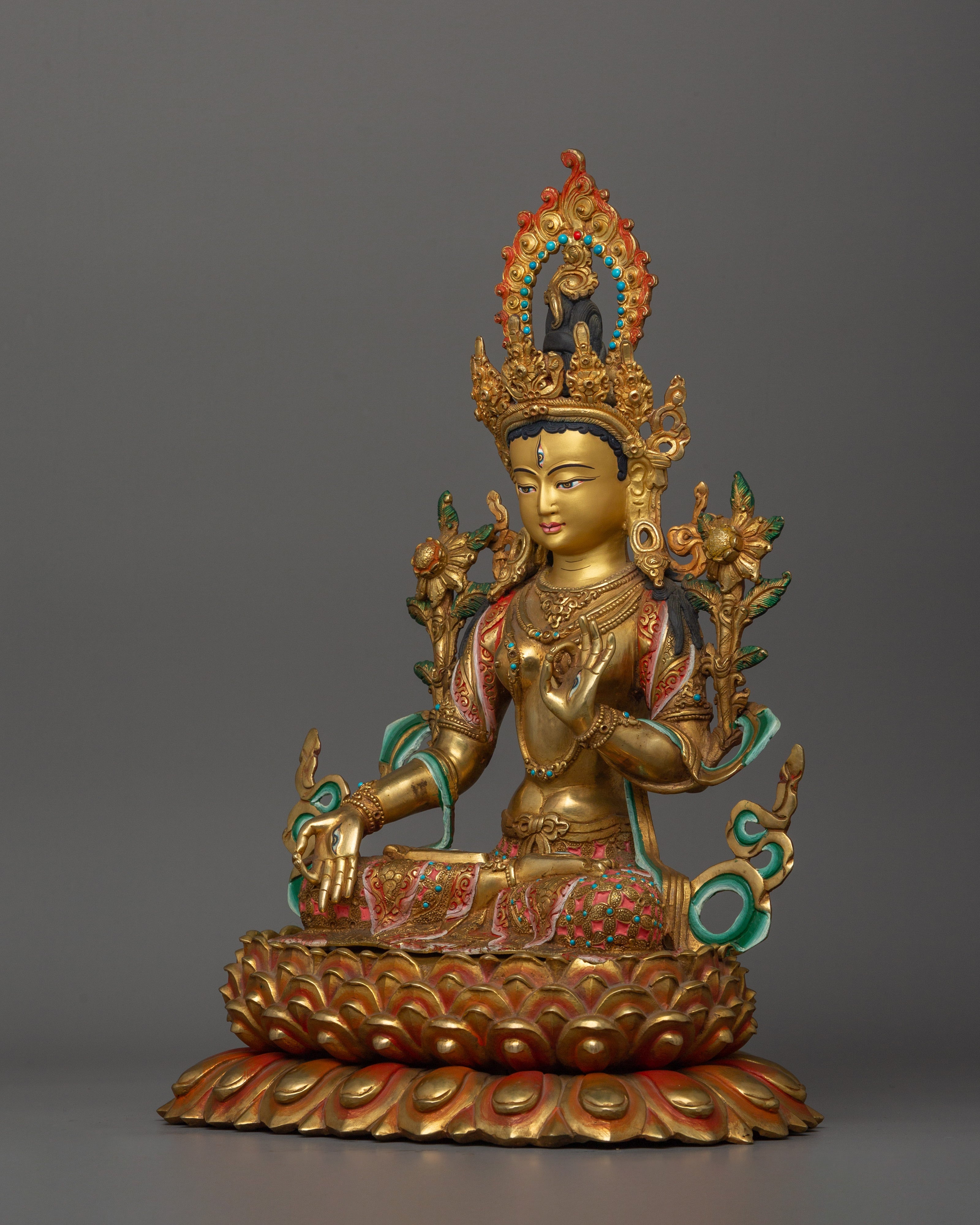 Golden Goddess White Tara Statue | Seven Eyes Deity