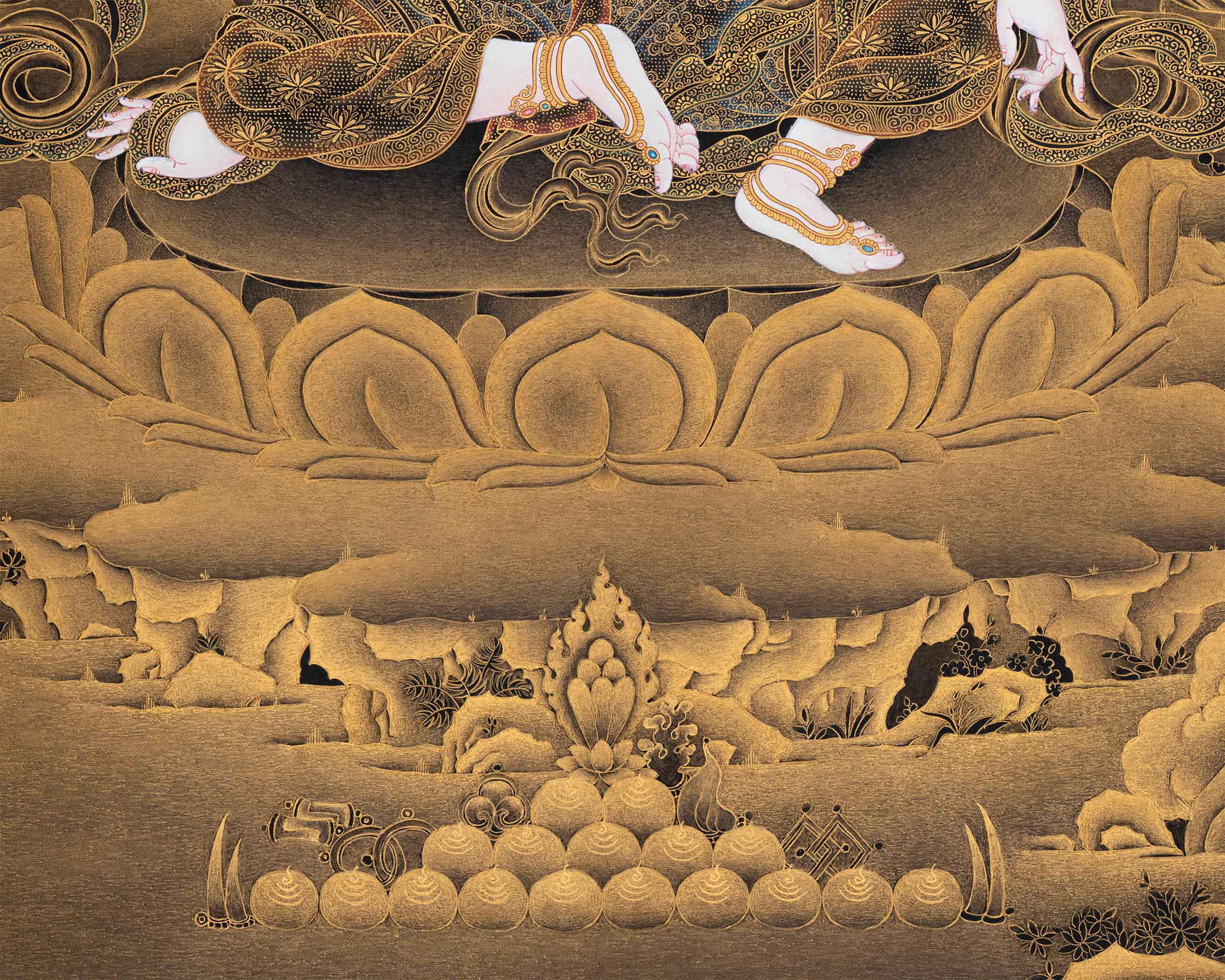 Black and Gold Avalokiteshvara Thangka | Chenrezig, The Deity Of Compassion | Traditional Artwork