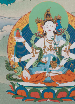 Amitayus With White Tara and Namgyalma Thanka Print | Bodhisattva Canvas Print | Tibetan Buddhism Art