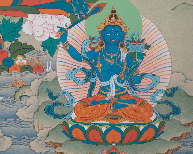 Divine Form of Manjushree Thangka Print | Boddhisattva Of Wisdom | Digital Prints