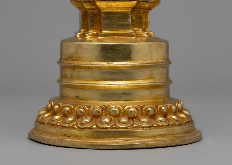 Intricate Gold-Plated Copper Tibetan Stupa |  Symbolizing Peace and Harmony