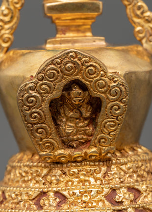 Oxidized Gold-Plated Stupa | Enlightenment and Devotion Symbol