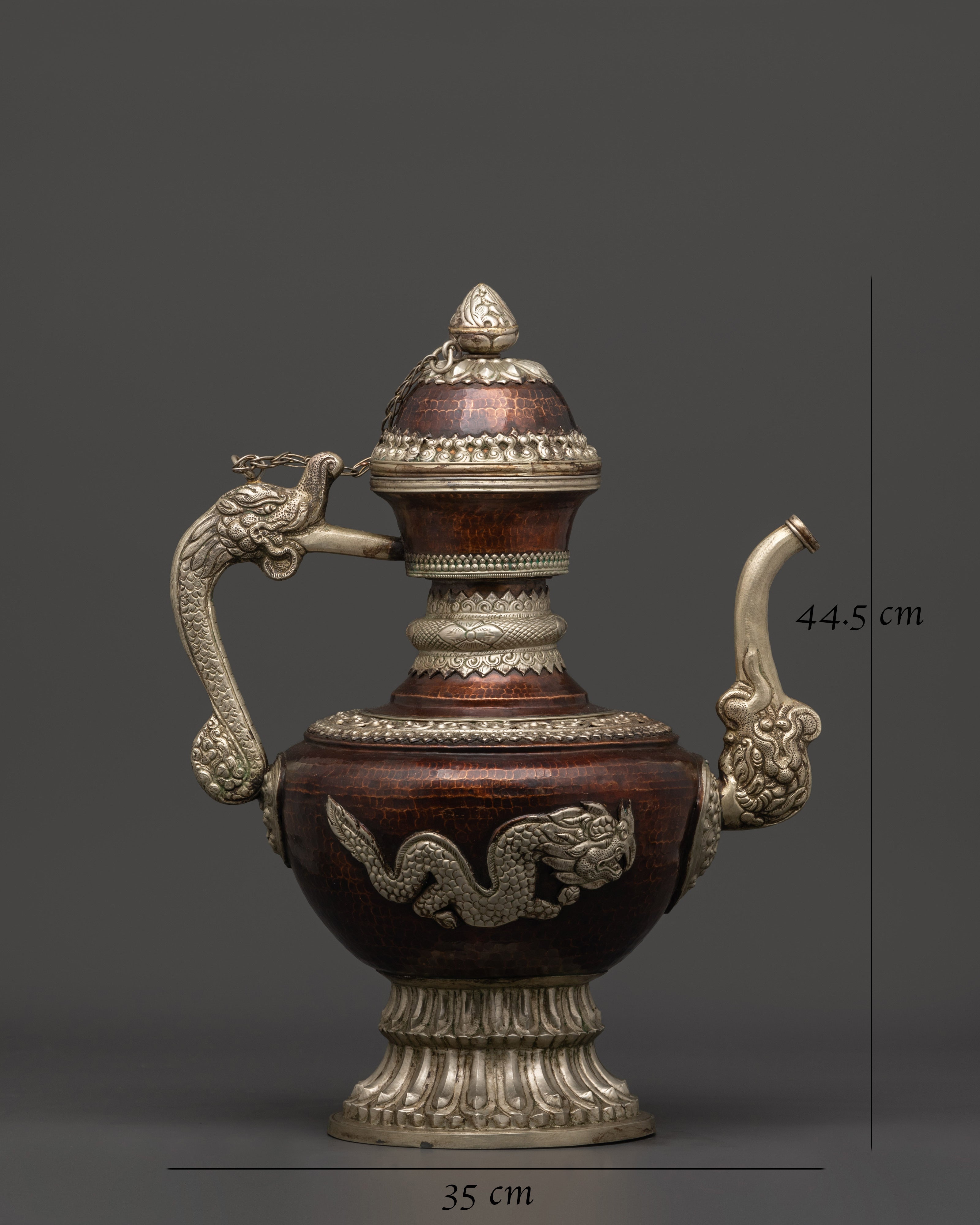 Handcrafted Copper Tea Pot Set | White Metal Himalayan Ritual Pair