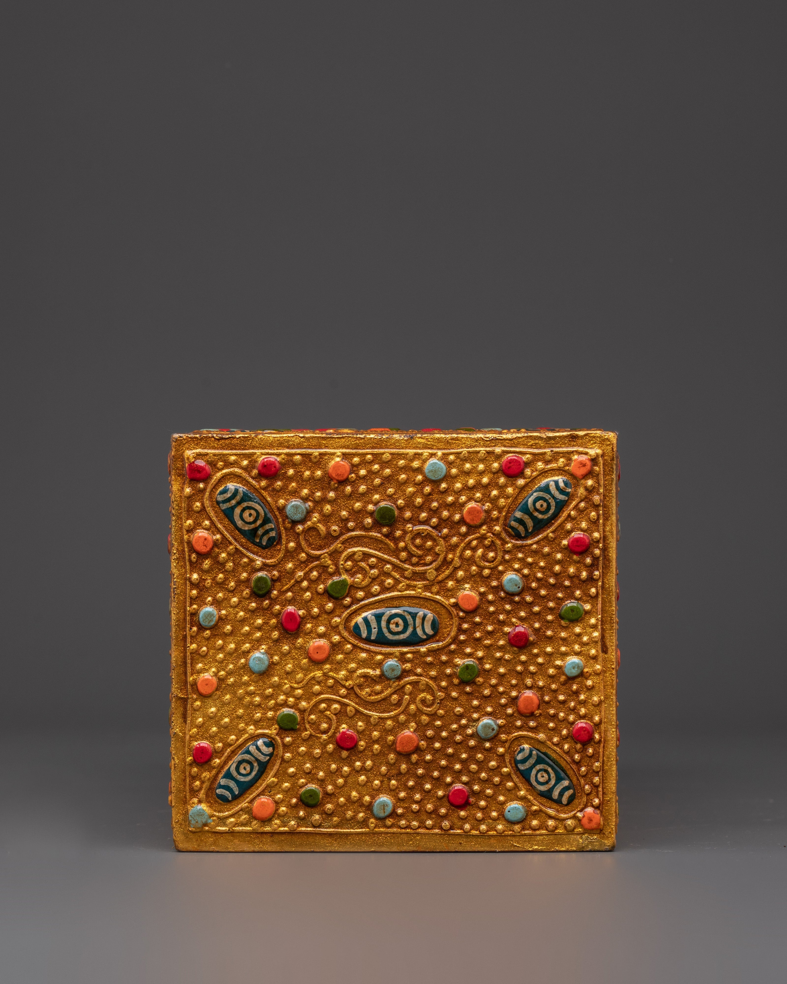 Hand Painted Tibetan Tissue Box | Colorful Wood Box with Acrylic Detailing