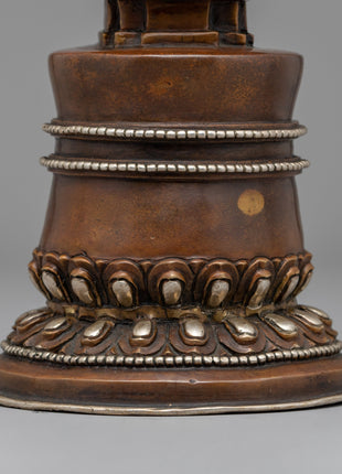Handcrafted Copper Kadampa stupa with Silver-Plated | Sacred Buddhist Spiritual Symbolizing Decor