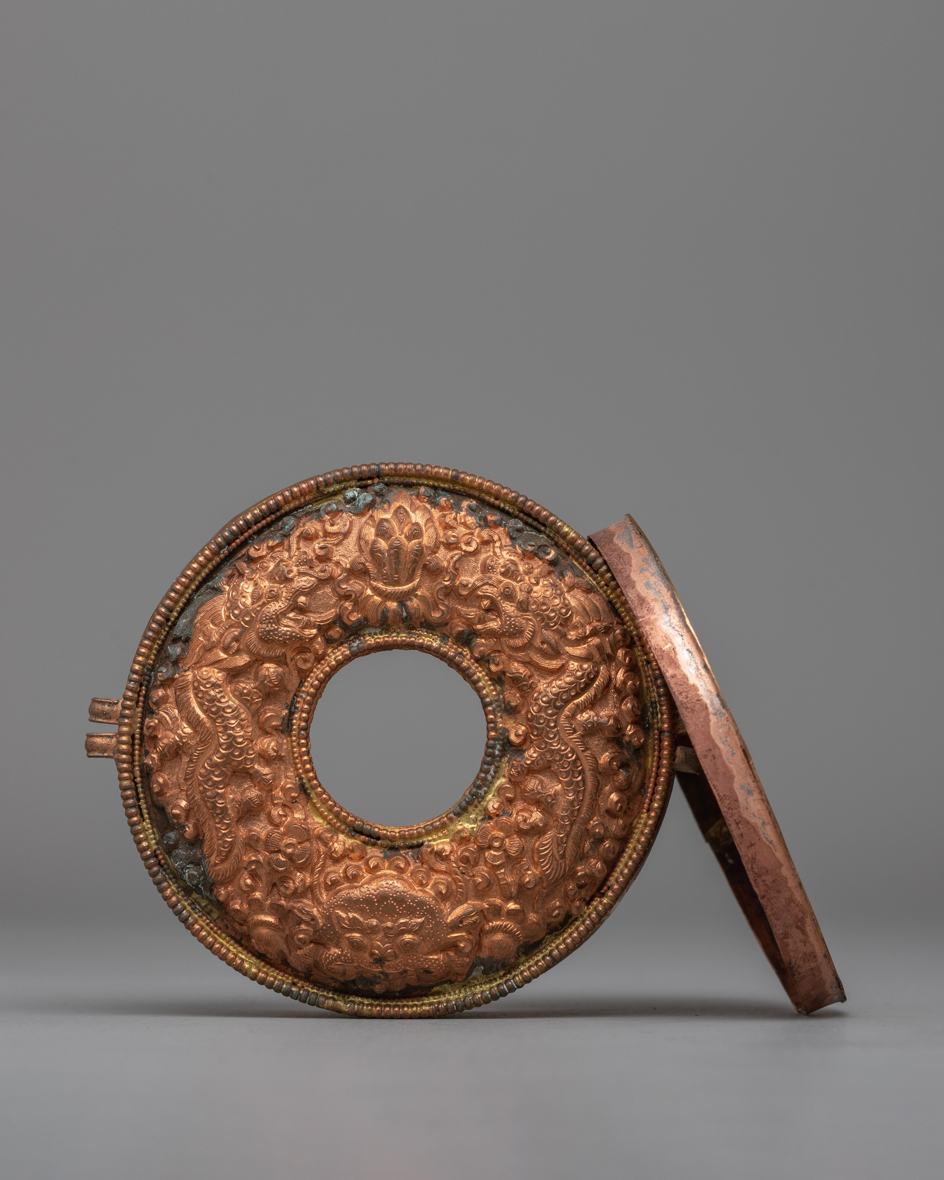 Handcrafted Precious Copper Ghau Box | Sacred Tibetan Jewelry Decor