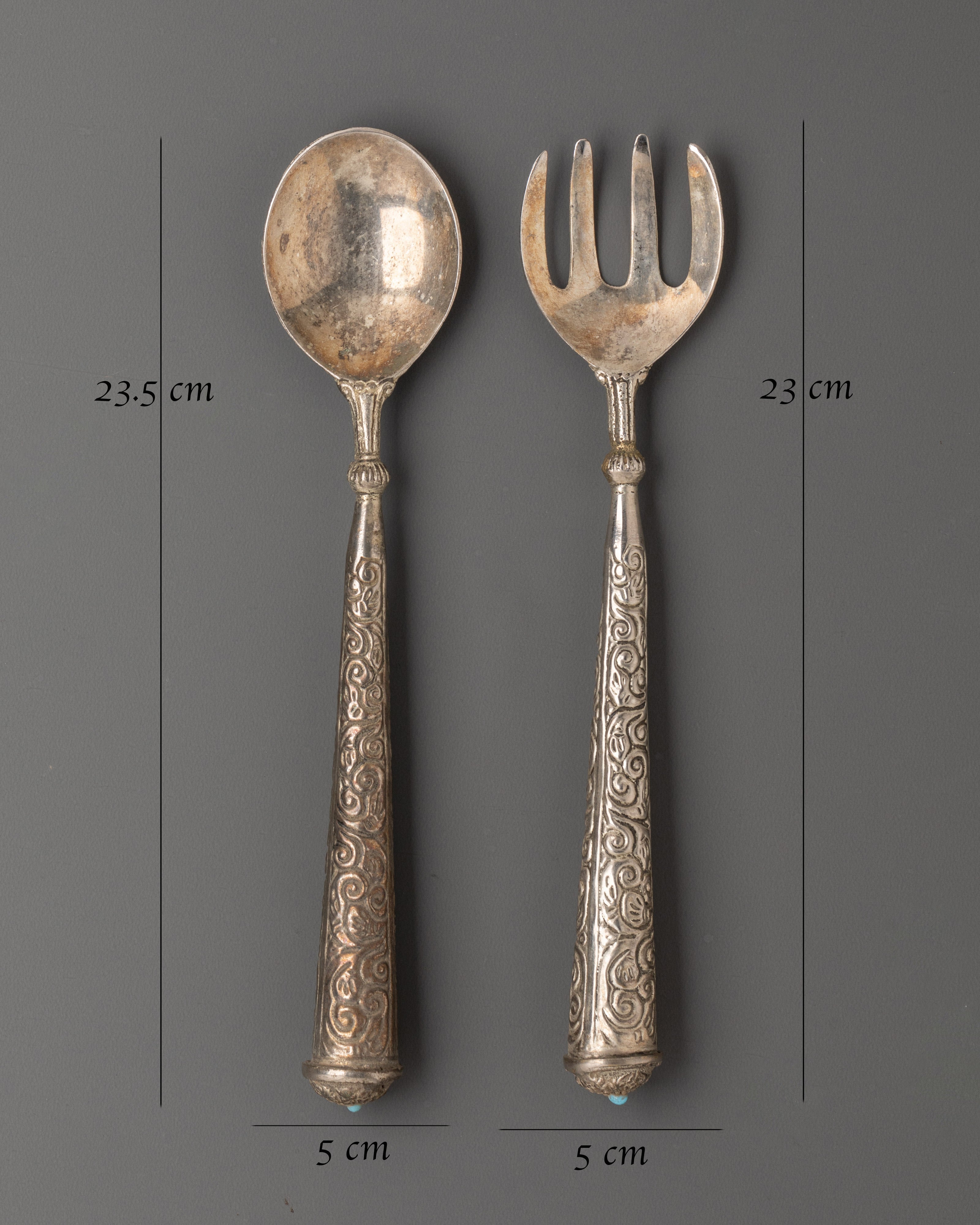 Handcrafted Spoon and Fork Pair | Intricate White Metal Design for Elegant Dining
