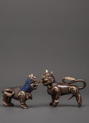 Tibetan Snow Lion Statue Set | Handcrafted Buddhist Guardian Figures