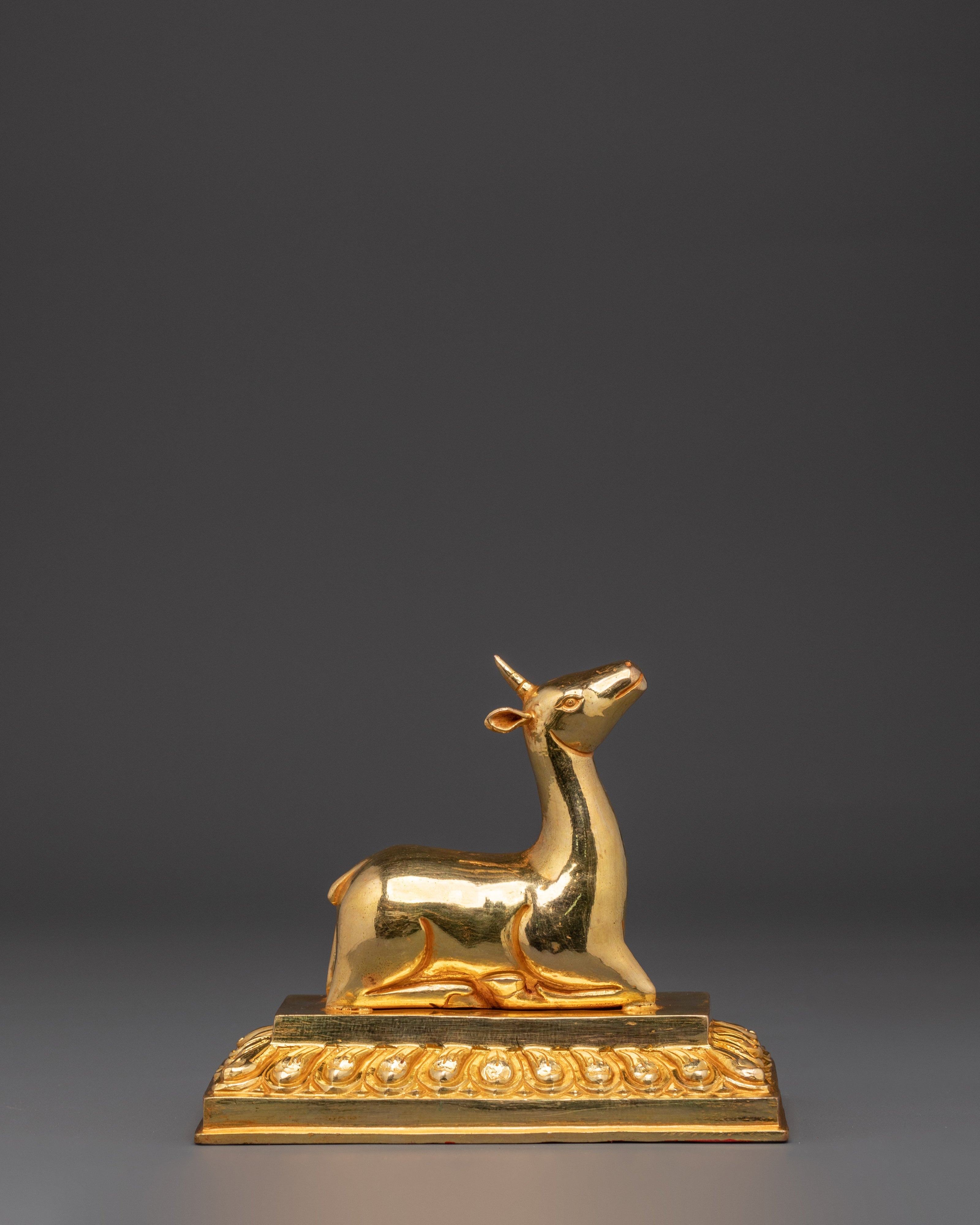 Gold Plated Dharma Wheel with Deer | Tibetan Buddhist Altar Symbol
